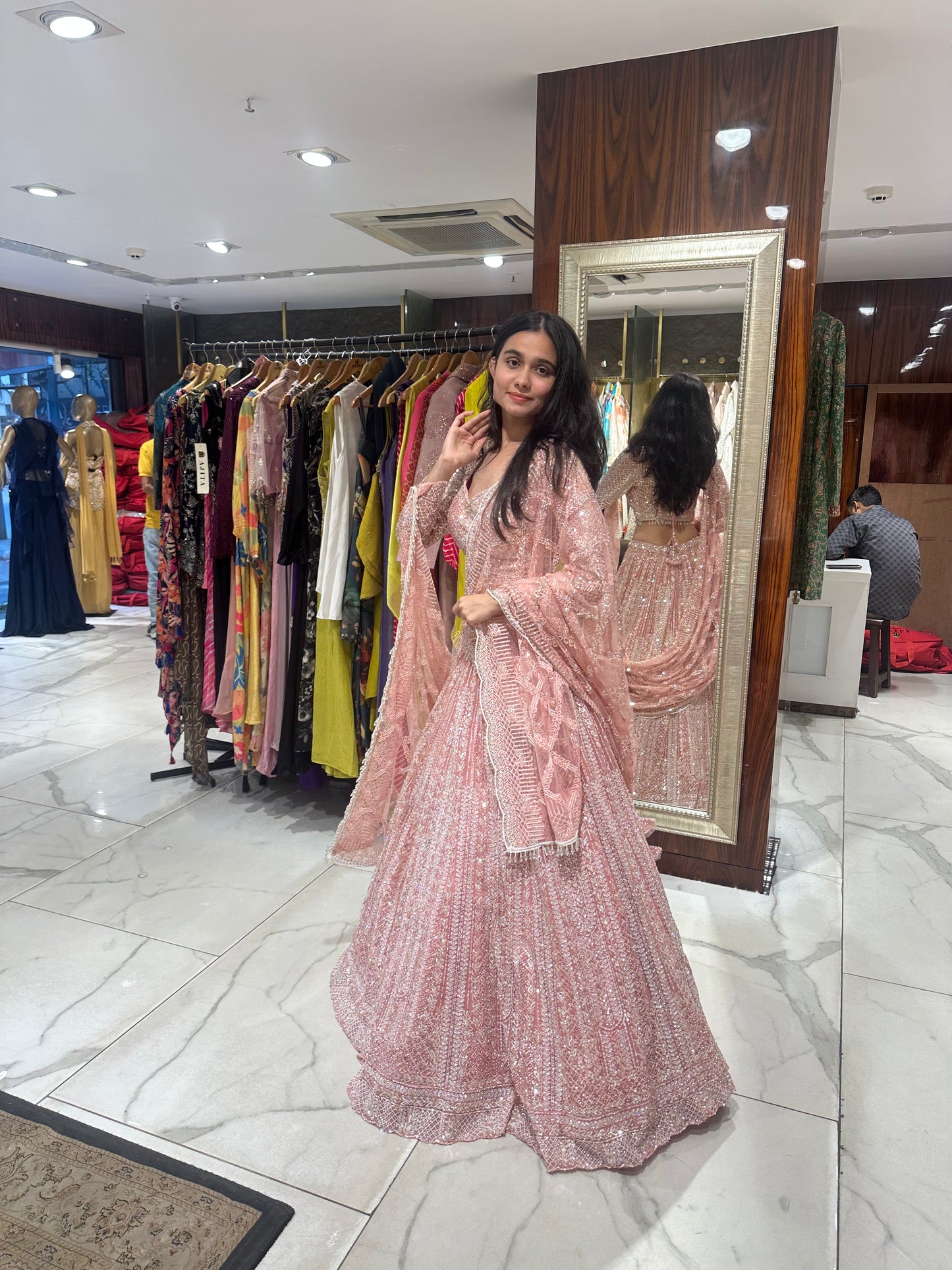 Sajni Peach Pink Bridal Lehenga (Customisable to Gown)