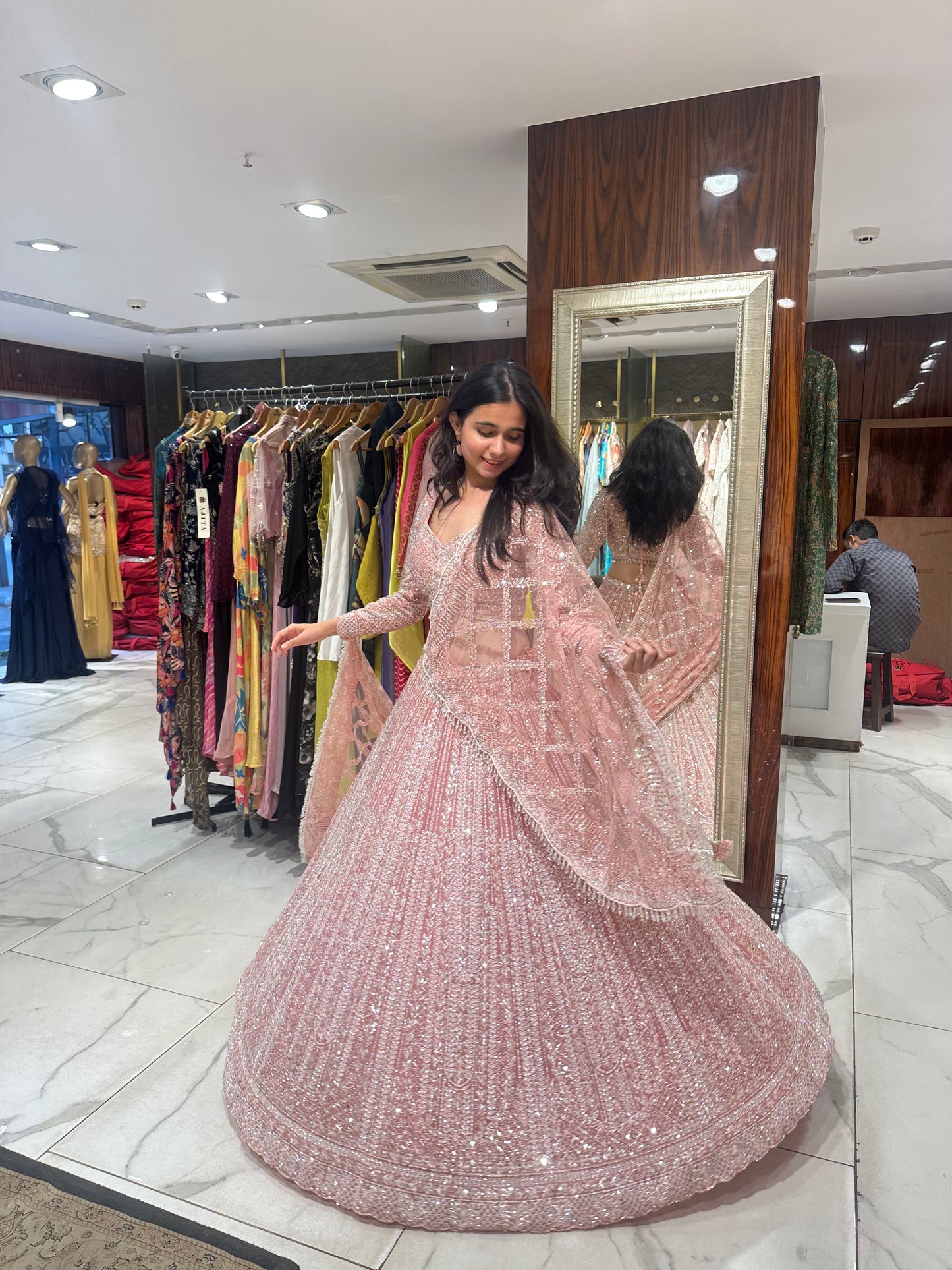 Sajni Peach Pink Bridal Lehenga (Customisable to Gown)