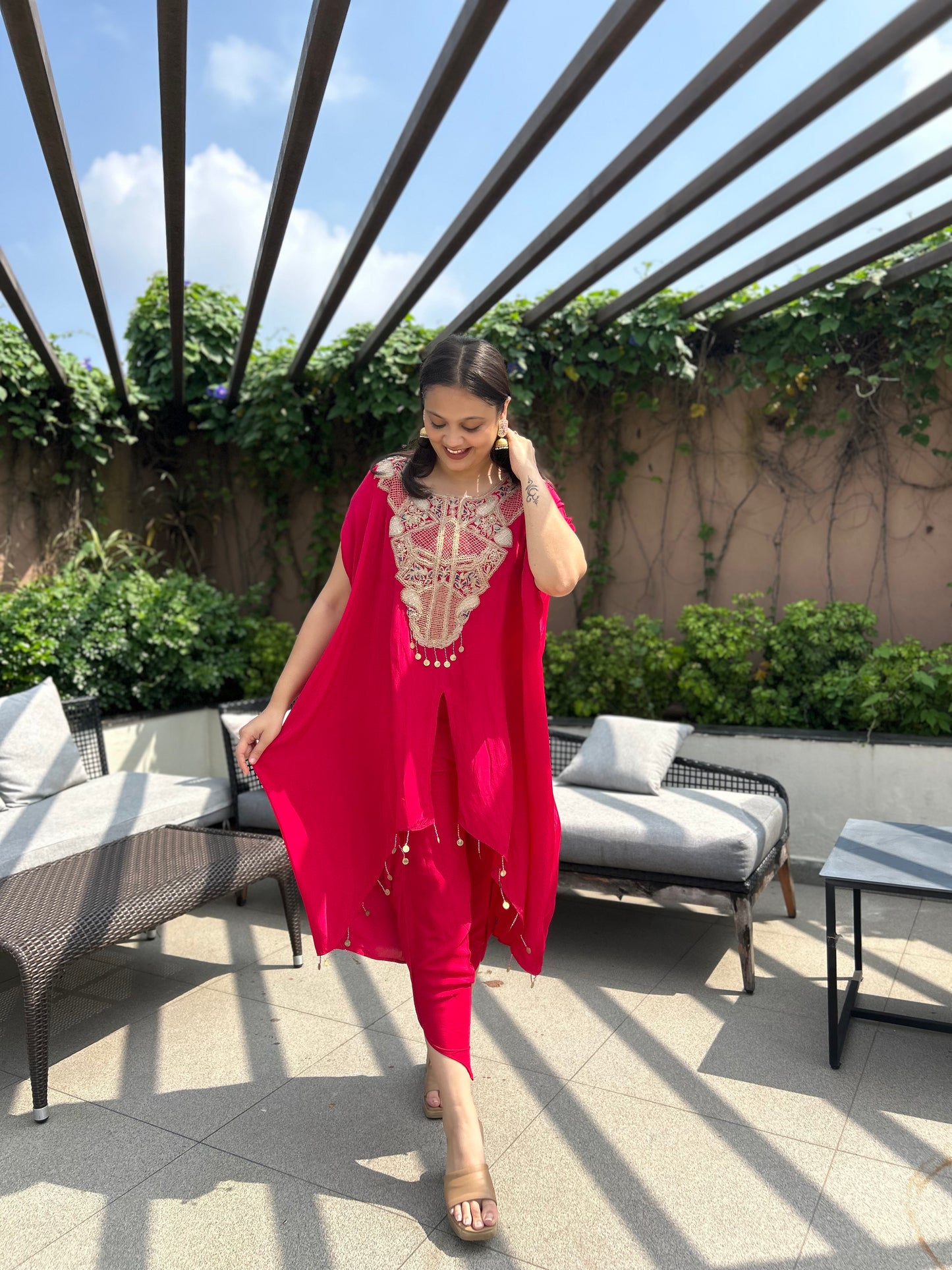 Sophia Rani Pink Kaftan & Dhoti Indo-Western Set