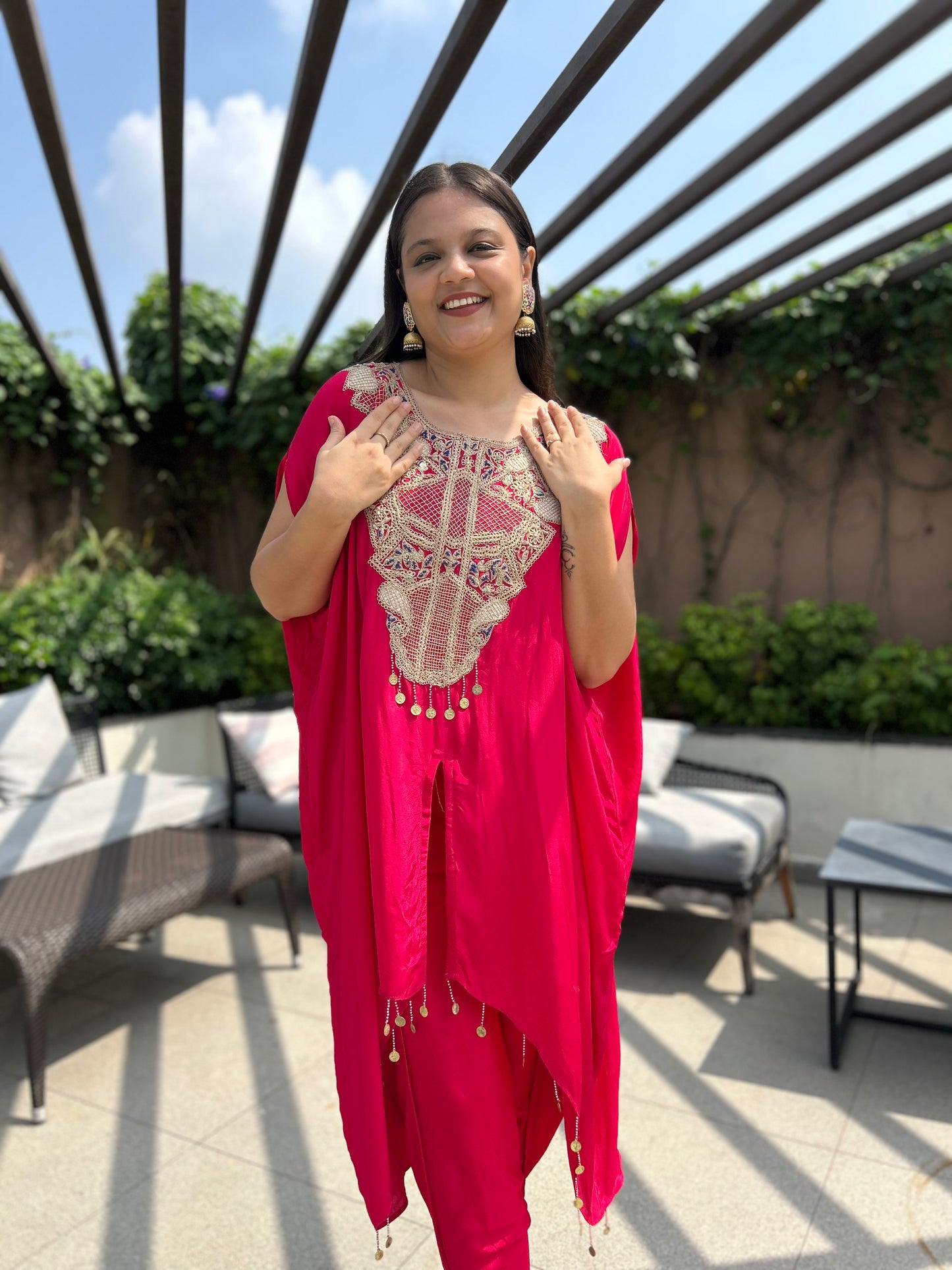 Sophia Rani Pink Kaftan & Dhoti Indo-Western Set