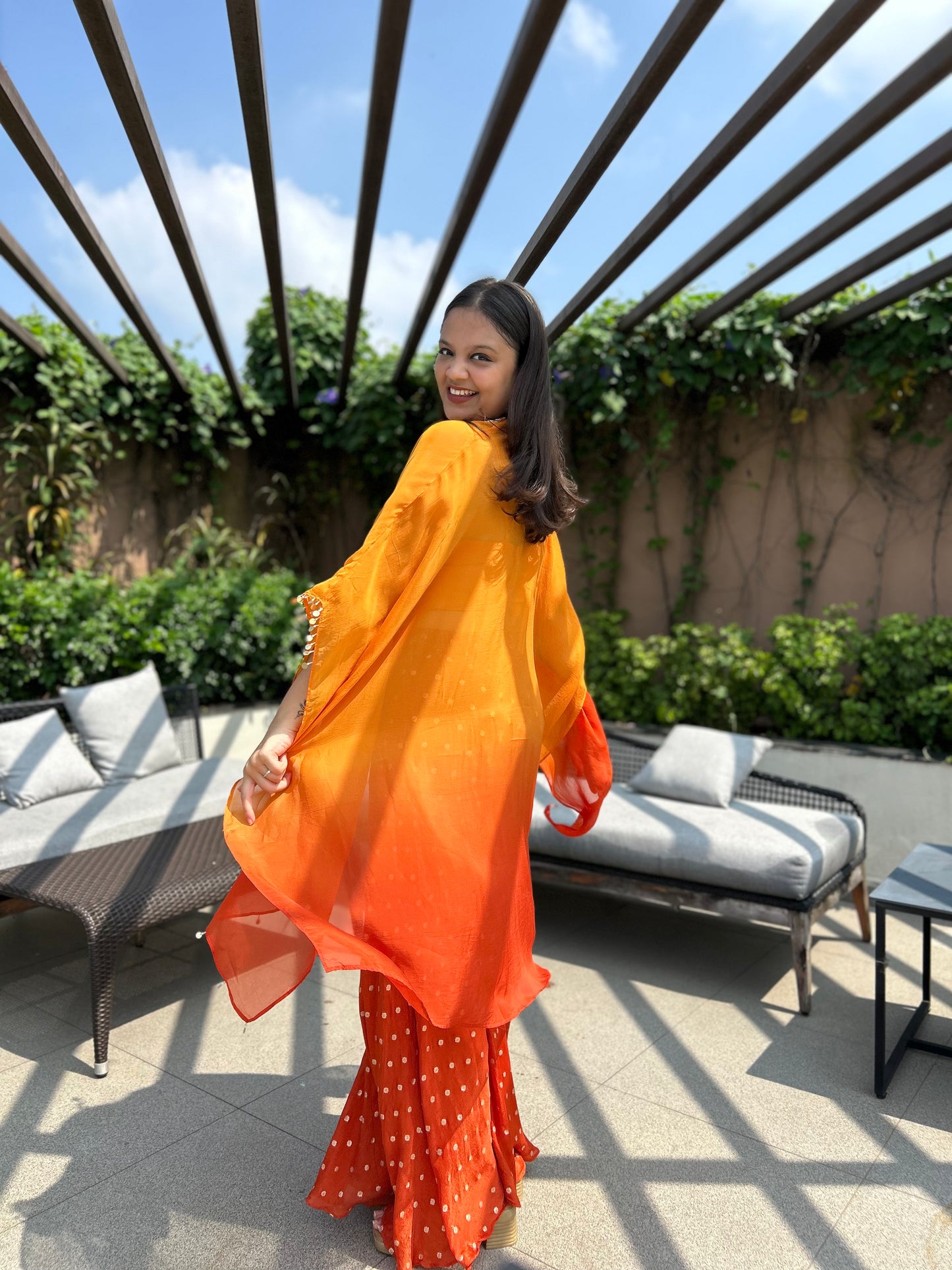 ilaya Rust-Orange Ombre shaded Indo-Western Cape Set