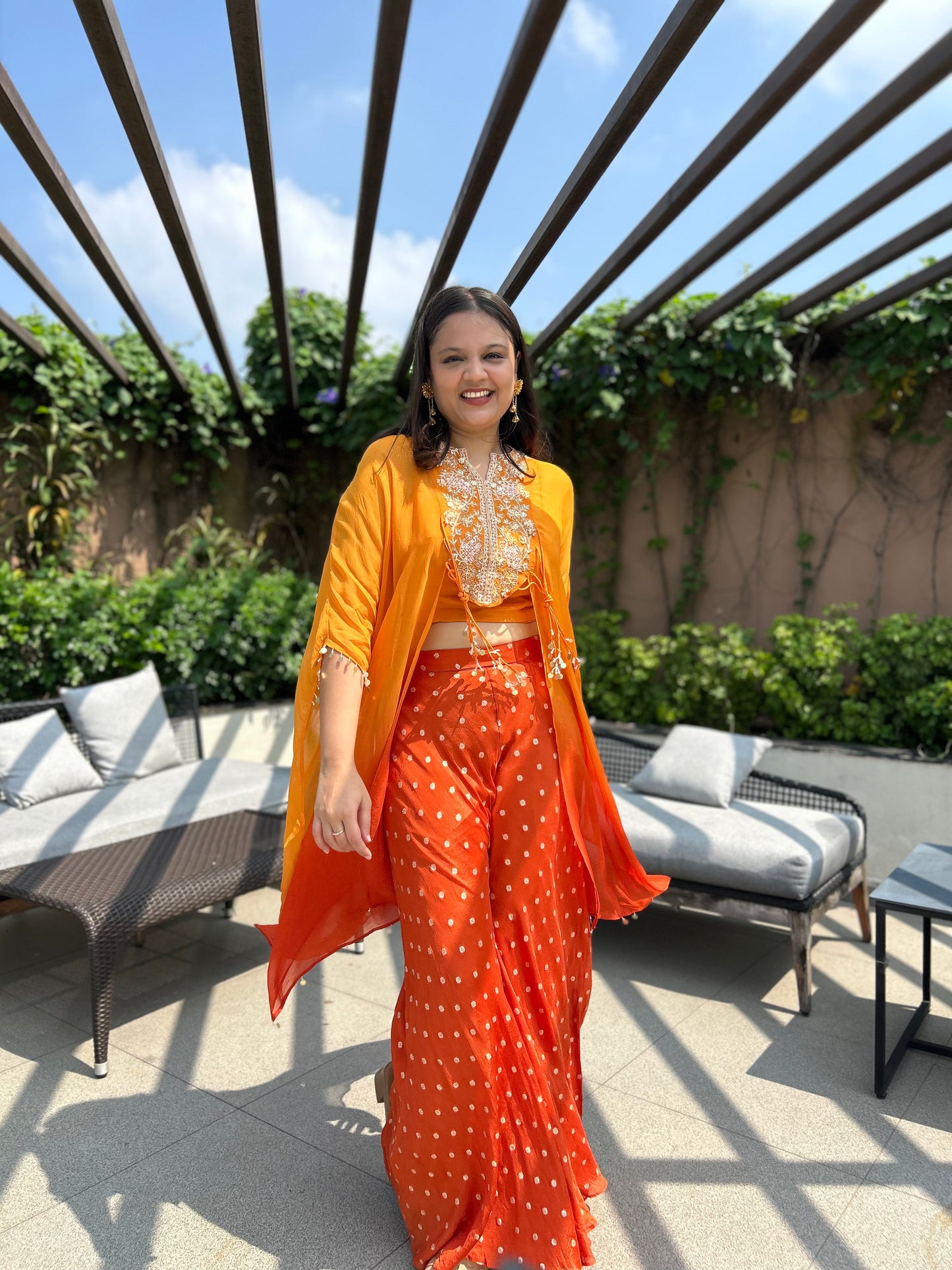 ilaya Rust-Orange Ombre shaded Indo-Western Cape Set
