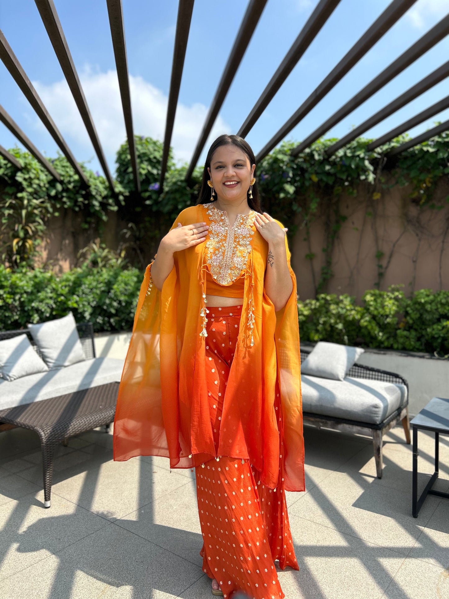 ilaya Rust-Orange Ombre shaded Indo-Western Cape Set