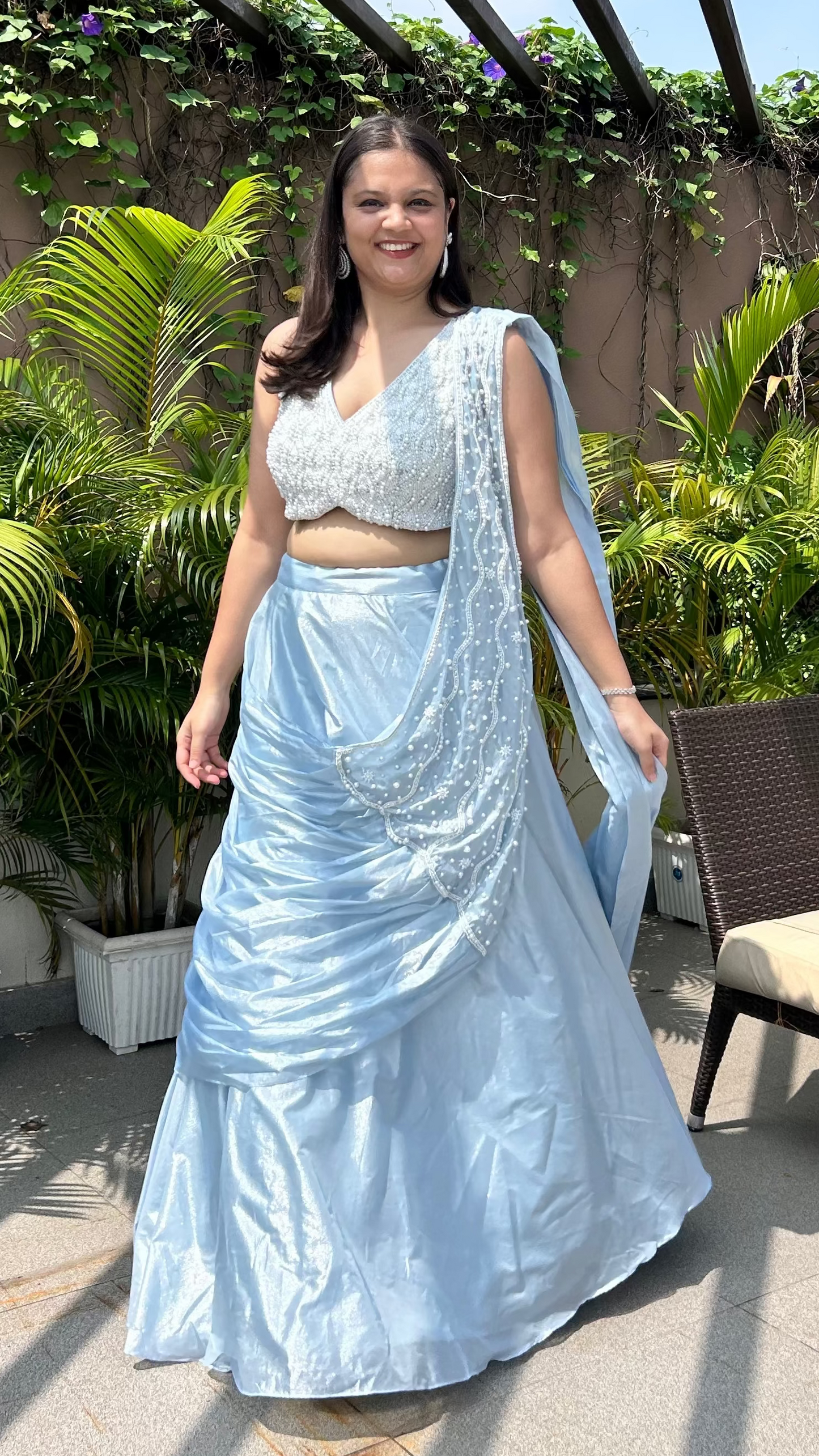 Drape Lehenga Set with pearl work for bridesmaids