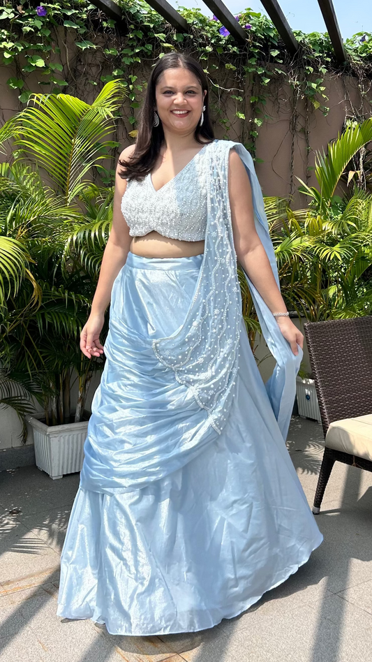 Drape Lehenga Set with pearl work for bridesmaids