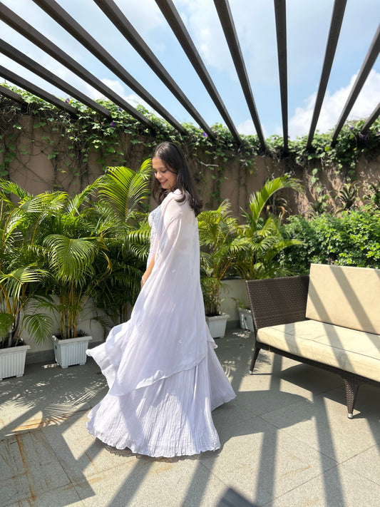 Hailey Lavender Organza Lehenga Set with Embroidered Cape