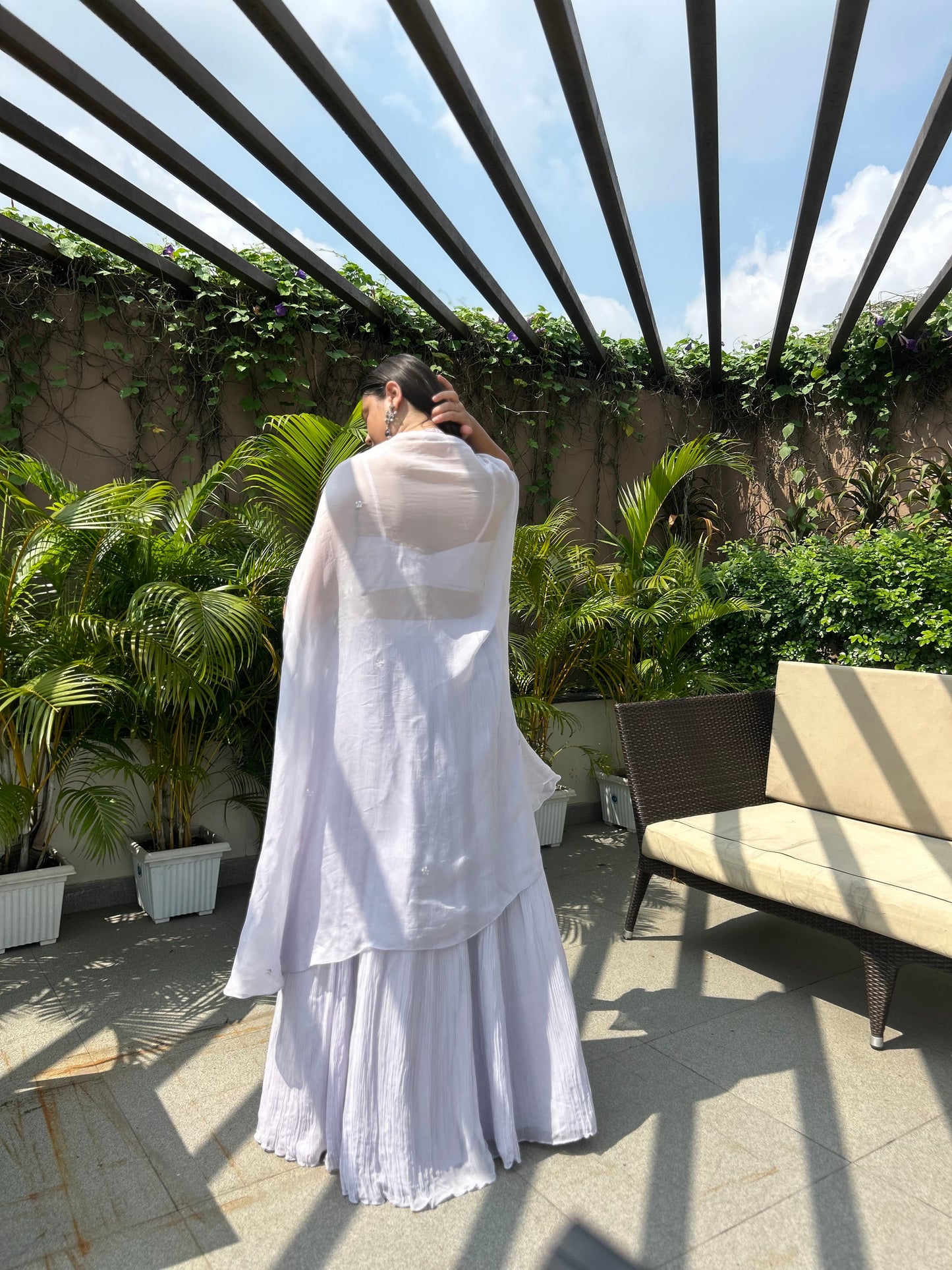 Hailey Lavender Organza Lehenga Set with Embroidered Cape