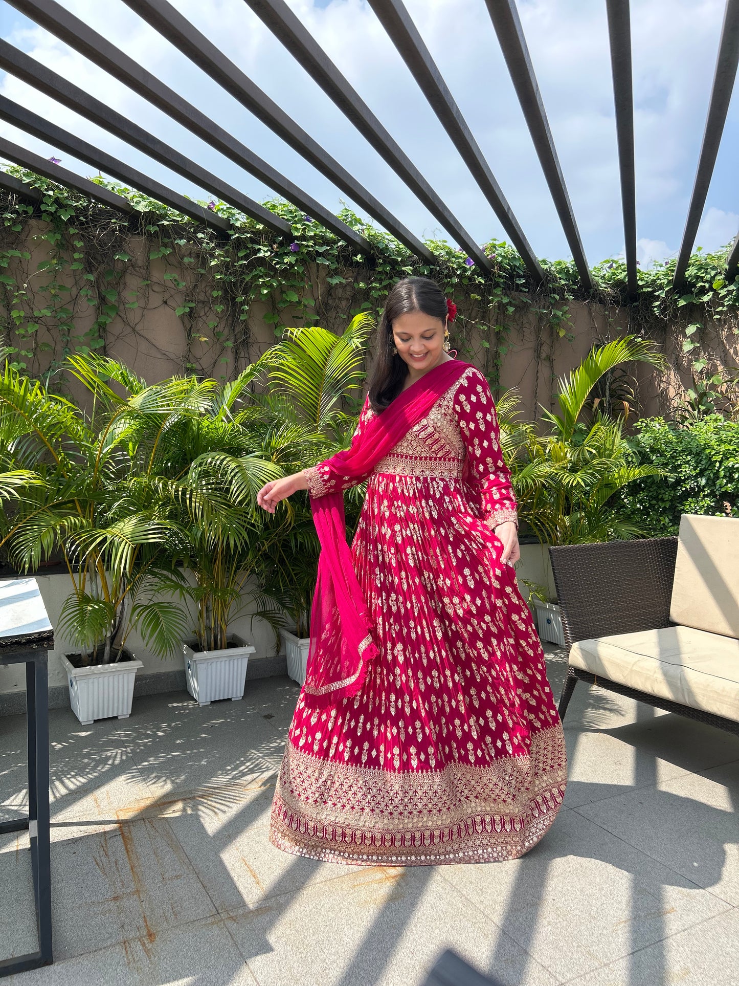 Jasmin Rani Pink Zari Embroidered Anarkali Gown Set