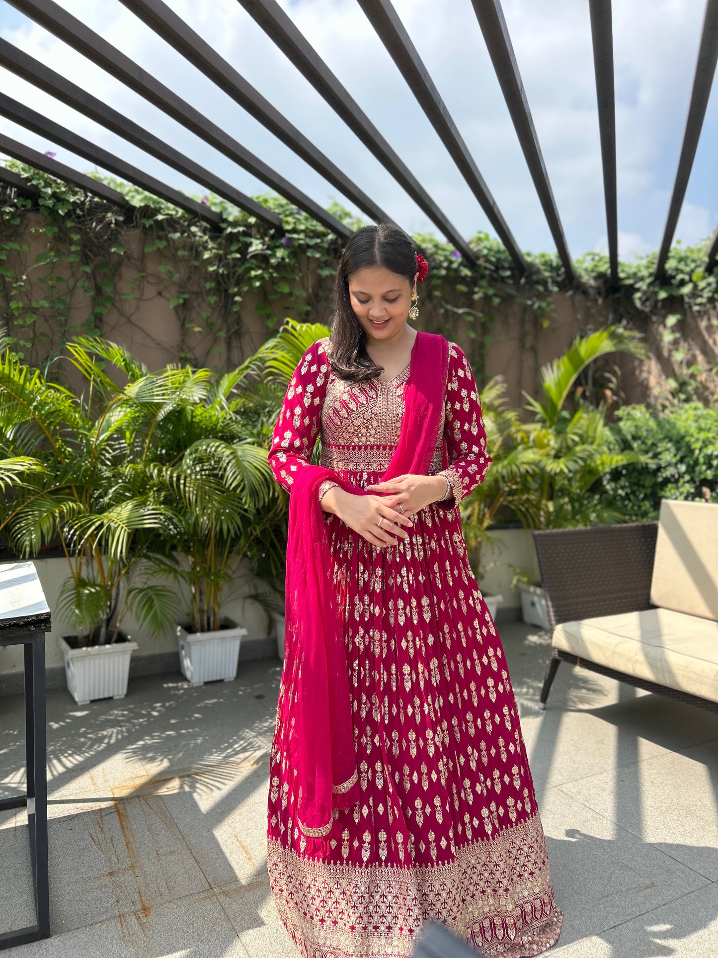 Jasmin Rani Pink Zari Embroidered Anarkali Gown Set