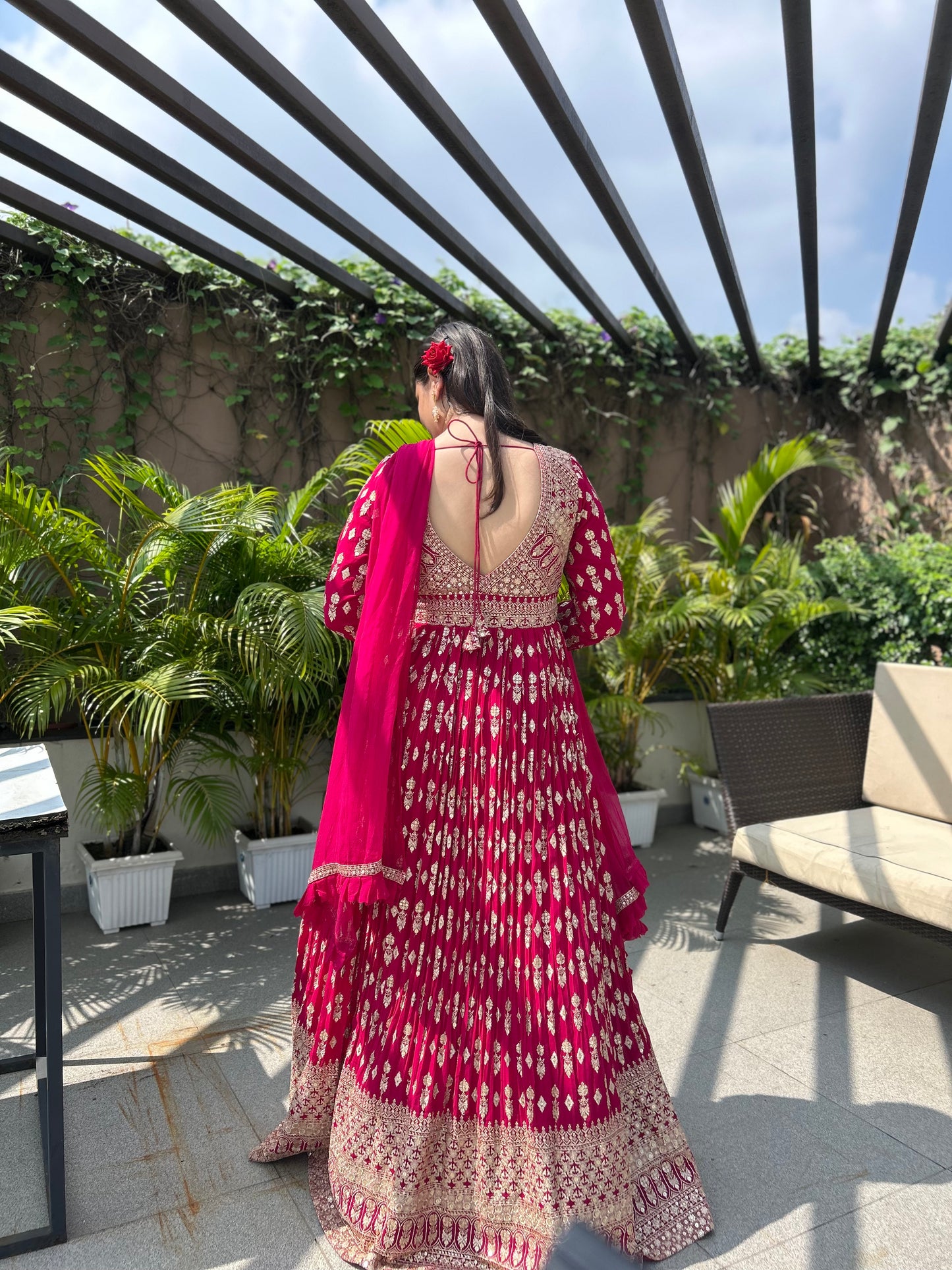 Jasmin Rani Pink Zari Embroidered Anarkali Gown Set