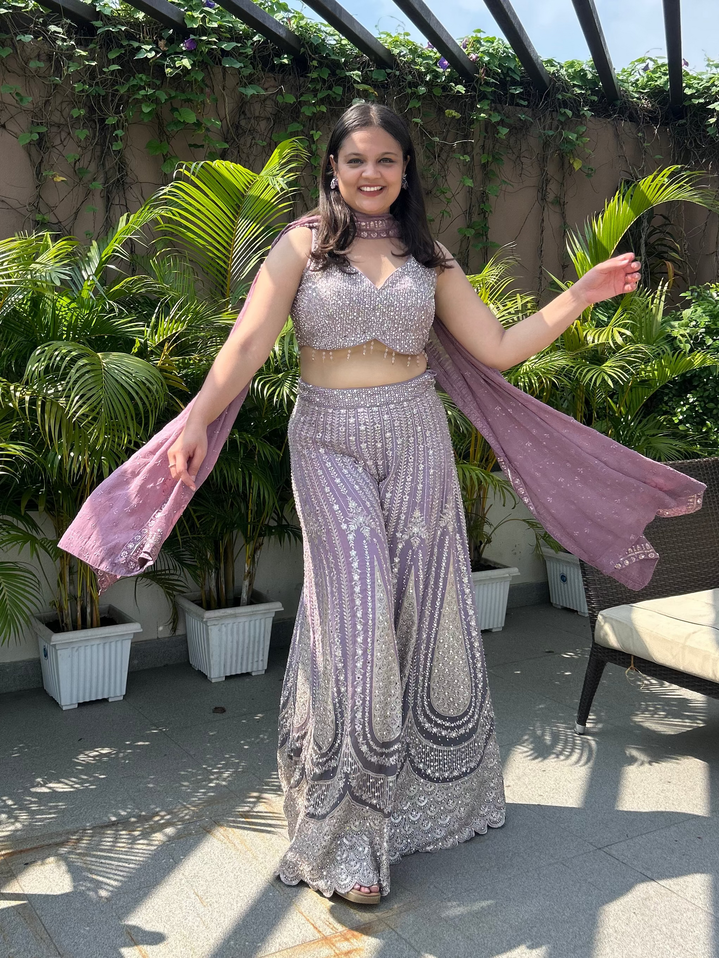 heavy embroidered lilac Sharara set for bridesmaids or sider events