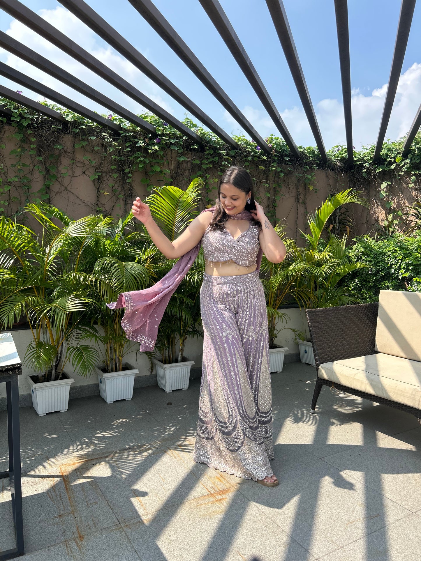 Zoya Lilac Mirror-Zari Dressy Sharara Set