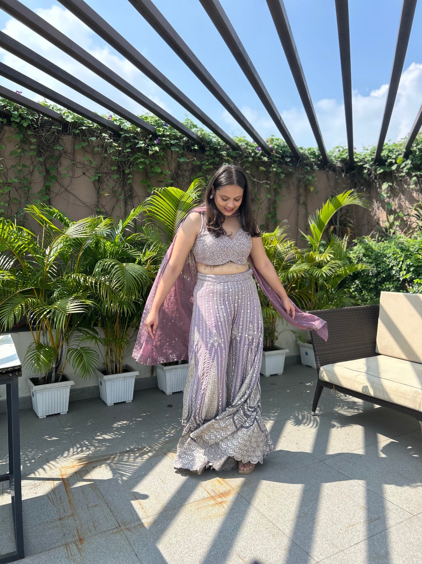 Zoya Lilac Mirror-Zari Dressy Sharara Set