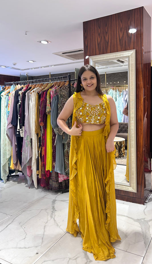 Kiara Mustard Yellow Drape Skirt Set