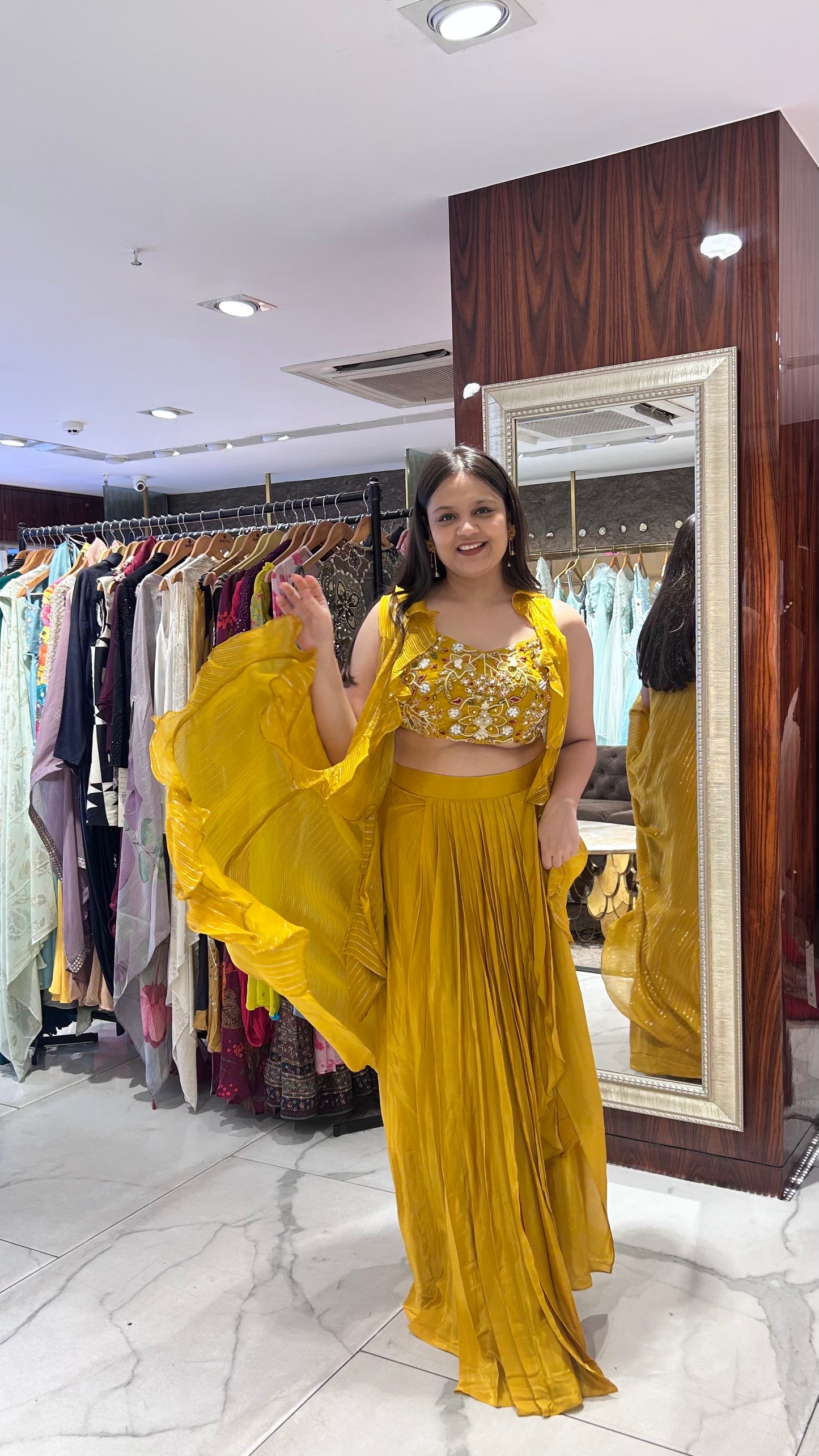 Kiara Mustard Yellow Drape Skirt Set