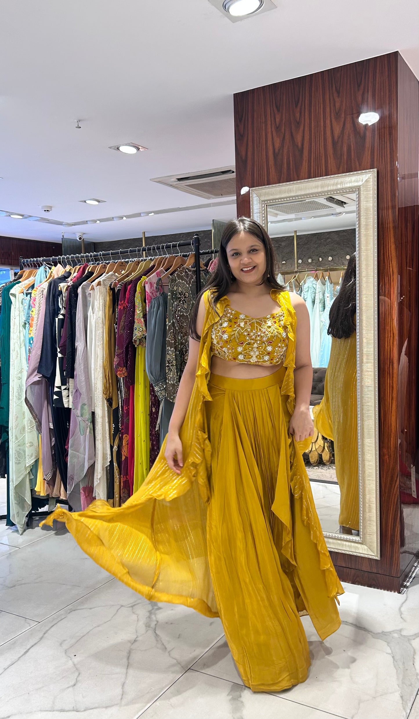Kiara Mustard Yellow Drape Skirt Set