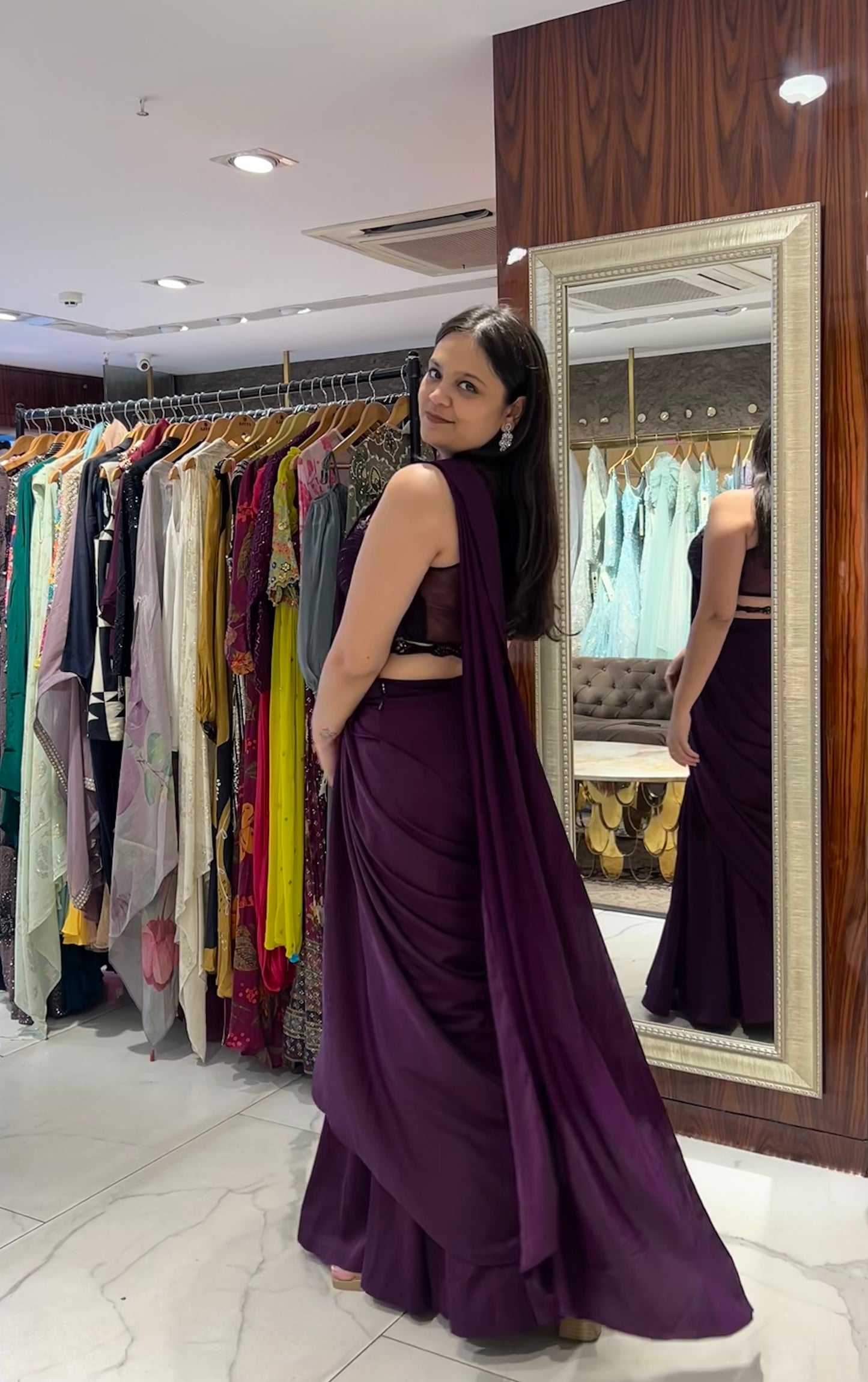 Arya Wine Pre-Stitched Drape Saree