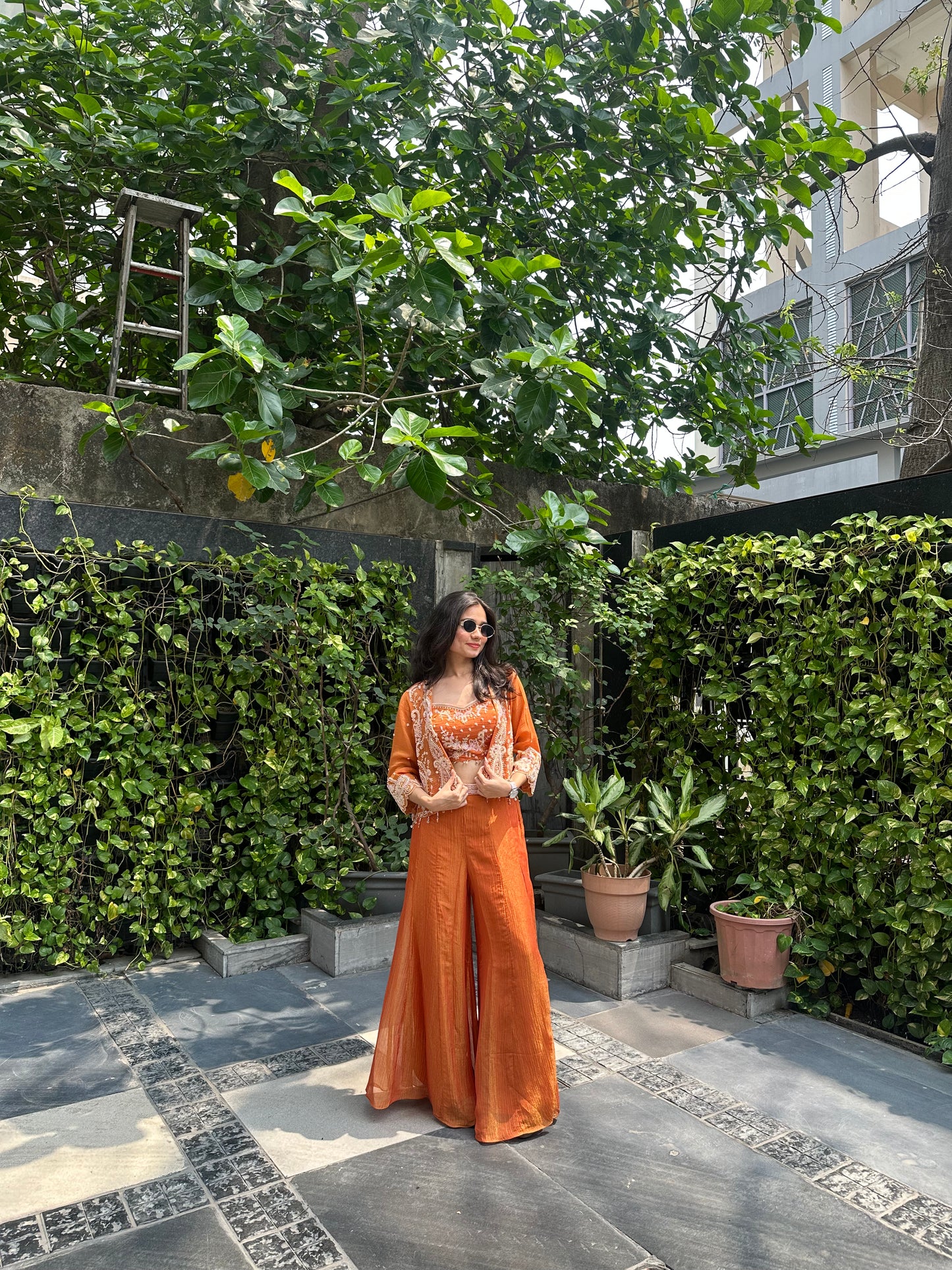 Sierra Rust Crushed Tissue Indo-Western Palazzo Set