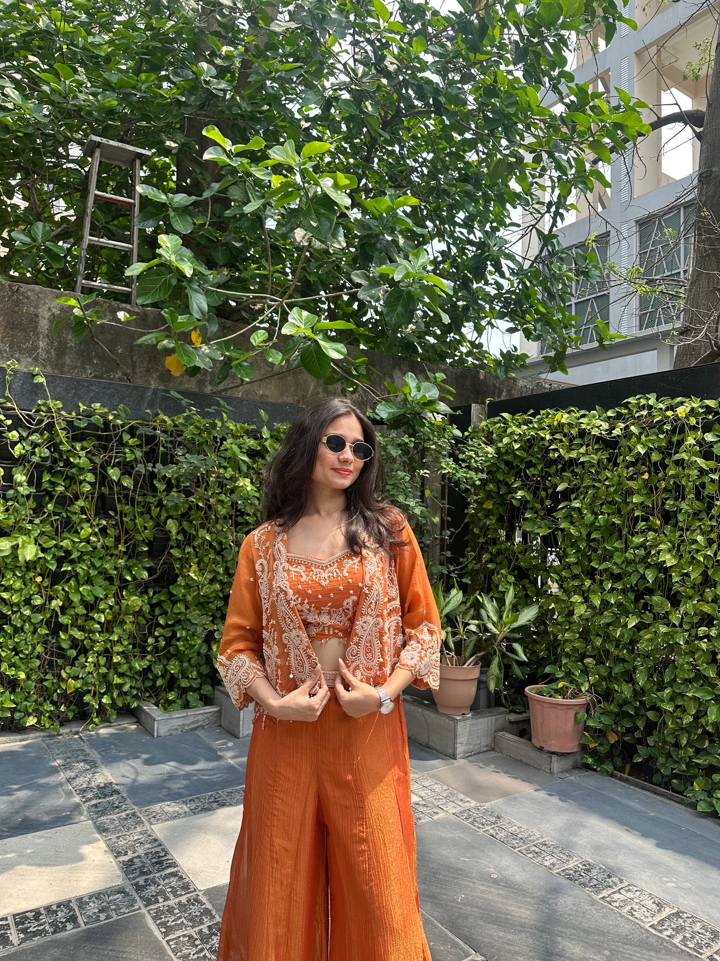 Sierra Rust Crushed Tissue Indo-Western Palazzo Set