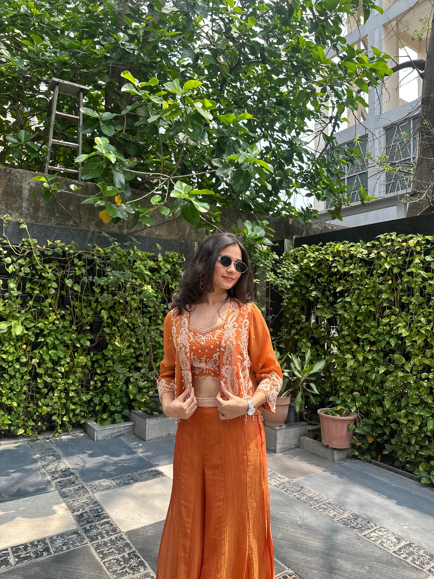 Sierra Rust Crushed Tissue Indo-Western Palazzo Set