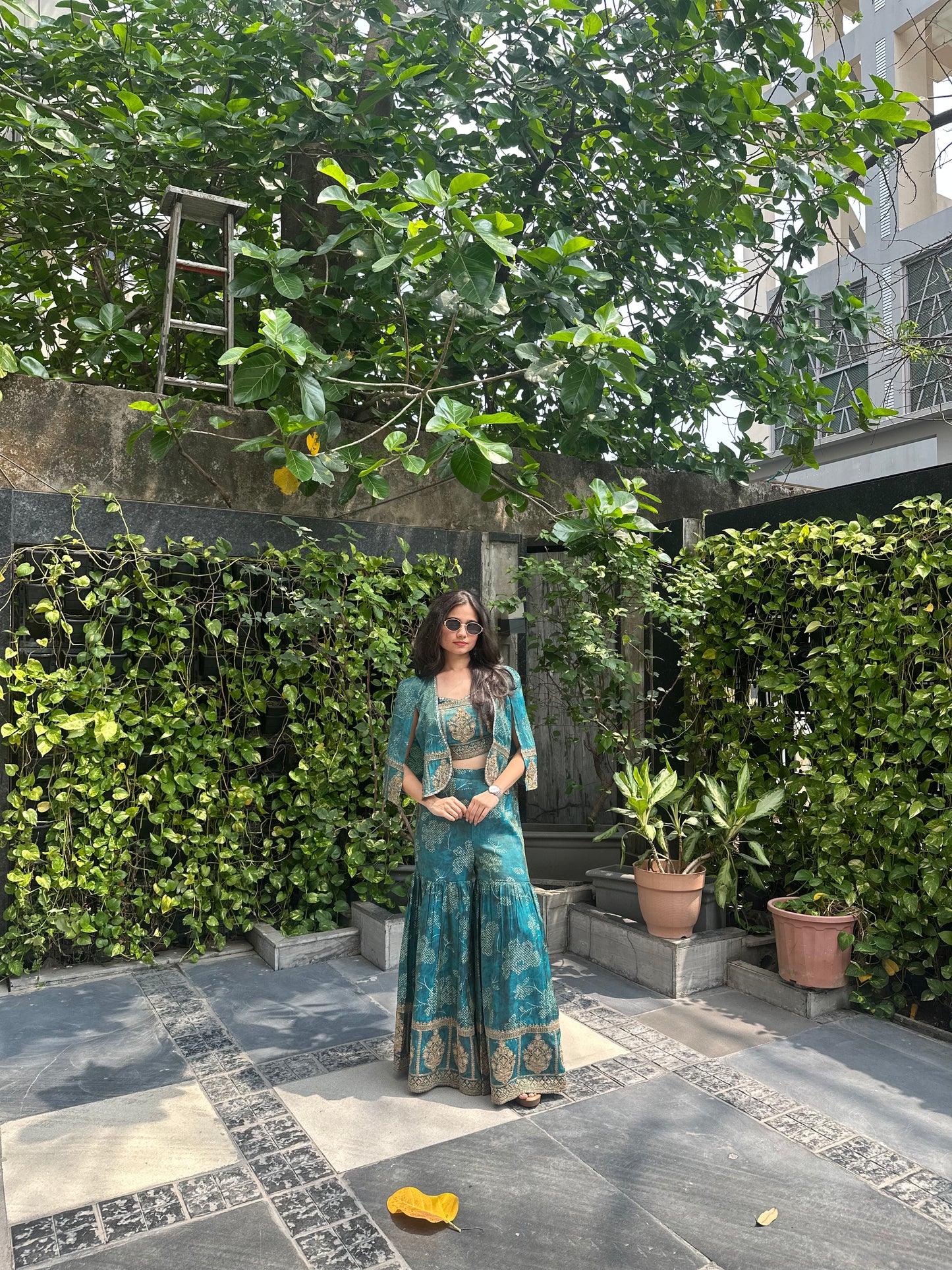 Charvi Rama Green Indo-Western Jacket Set