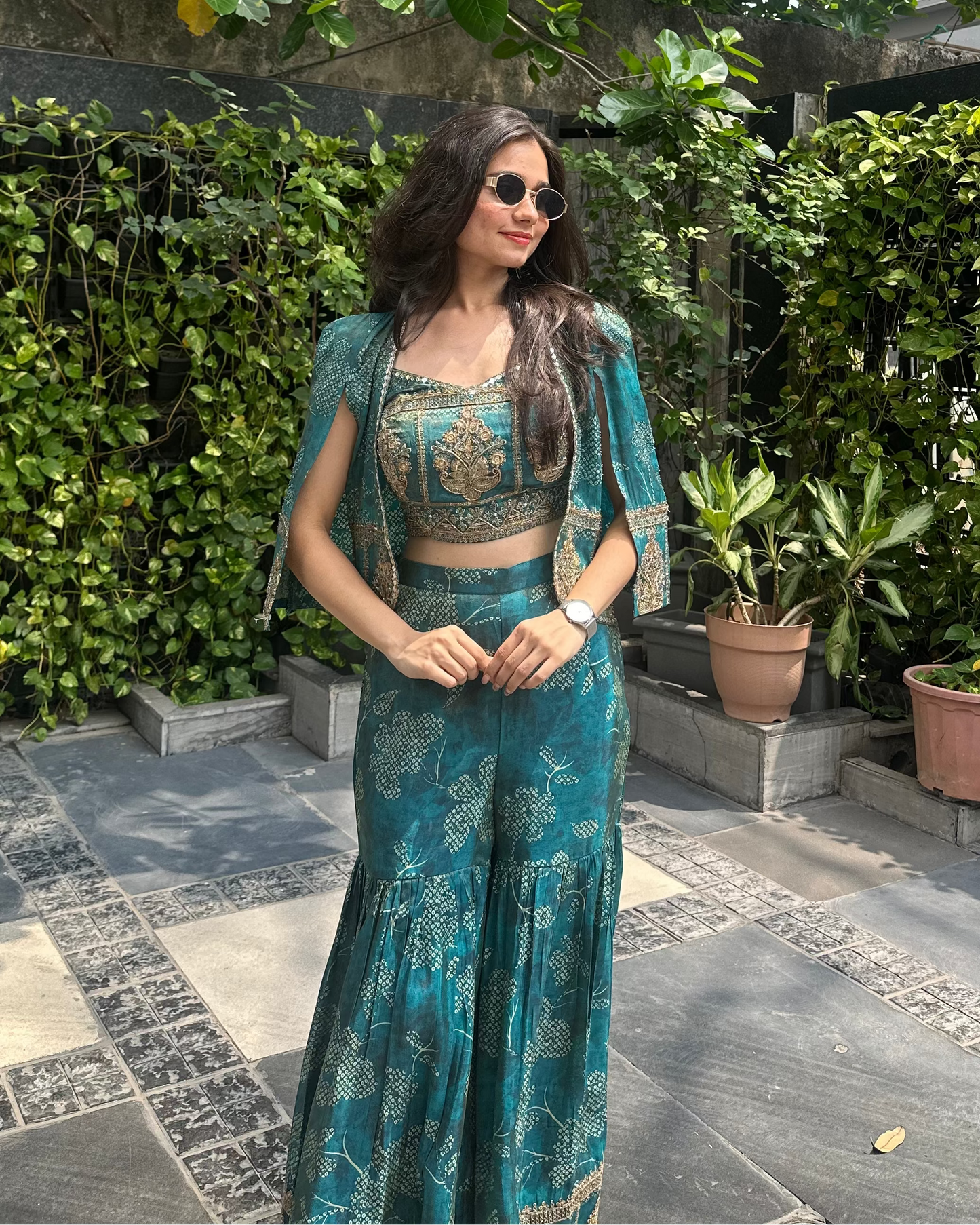 Charvi Rama Green Indo-Western Jacket Set