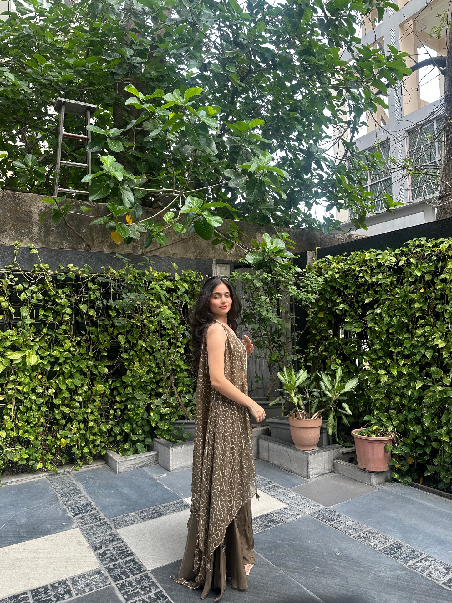 Viraaya Coffee Brown Indo-Western Cape Set
