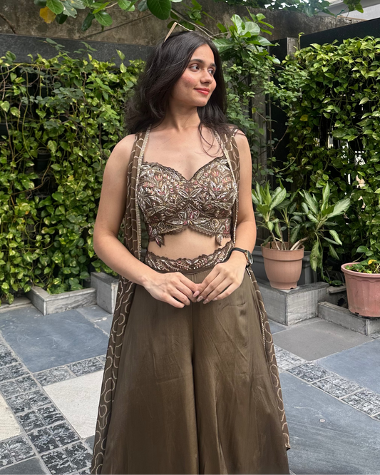 Viraaya Coffee Brown Indo-Western Cape Set