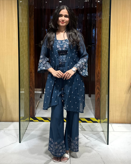 Niara Blue Indo-Western Jacket Set