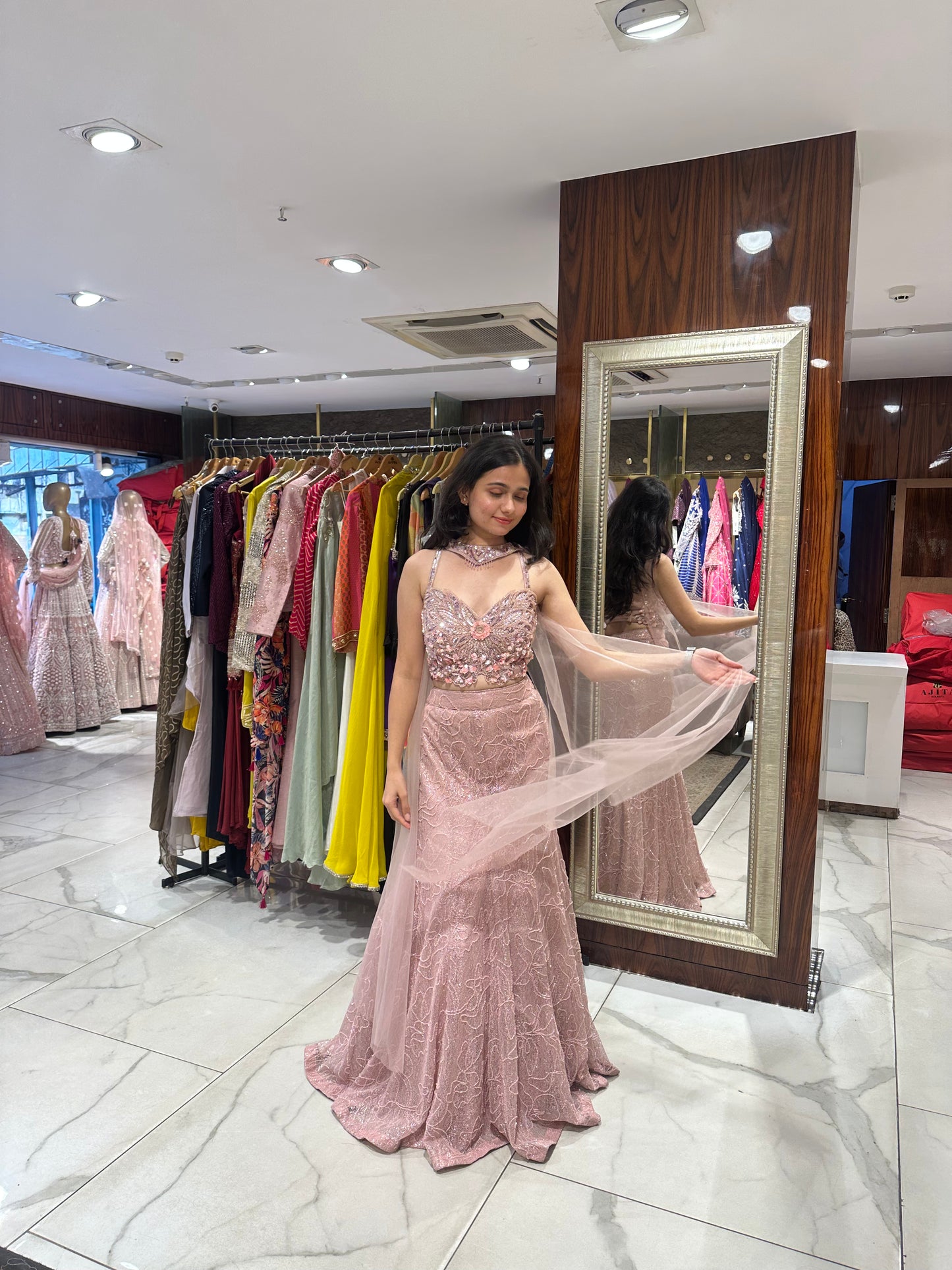 Elaya Pink Indo-Western Fish Cut Lehenga