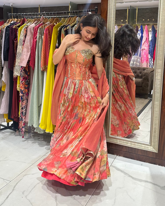 Corset lehenga for mehendi, carnival, haldi, sundowner