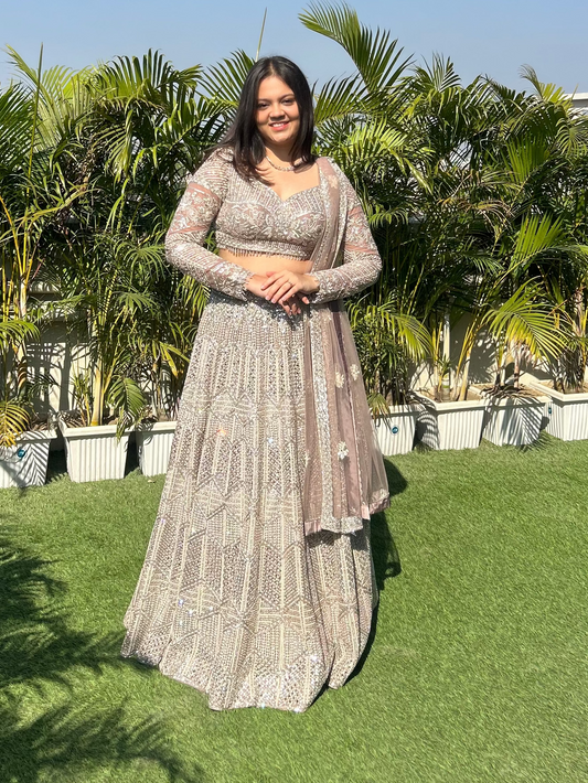 Semi-bridal designer lehenga for brides, sisters, mothers and bridesmaids for sangeet, reception, engagement