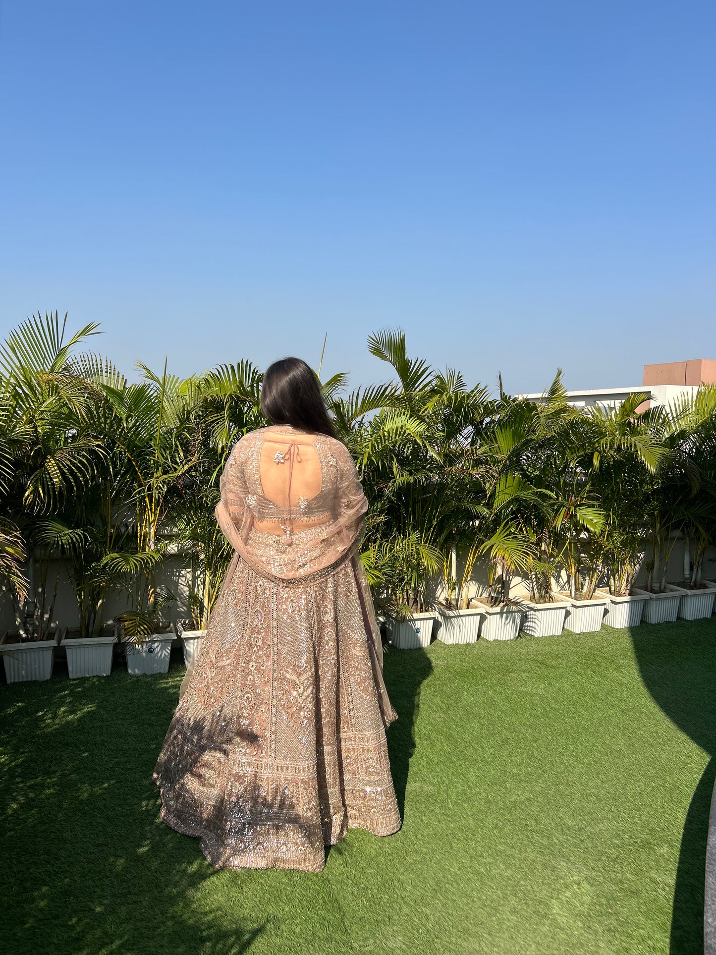 Kia Rose Gold Heavy Embroidered Pearl & Mirror Lehenga