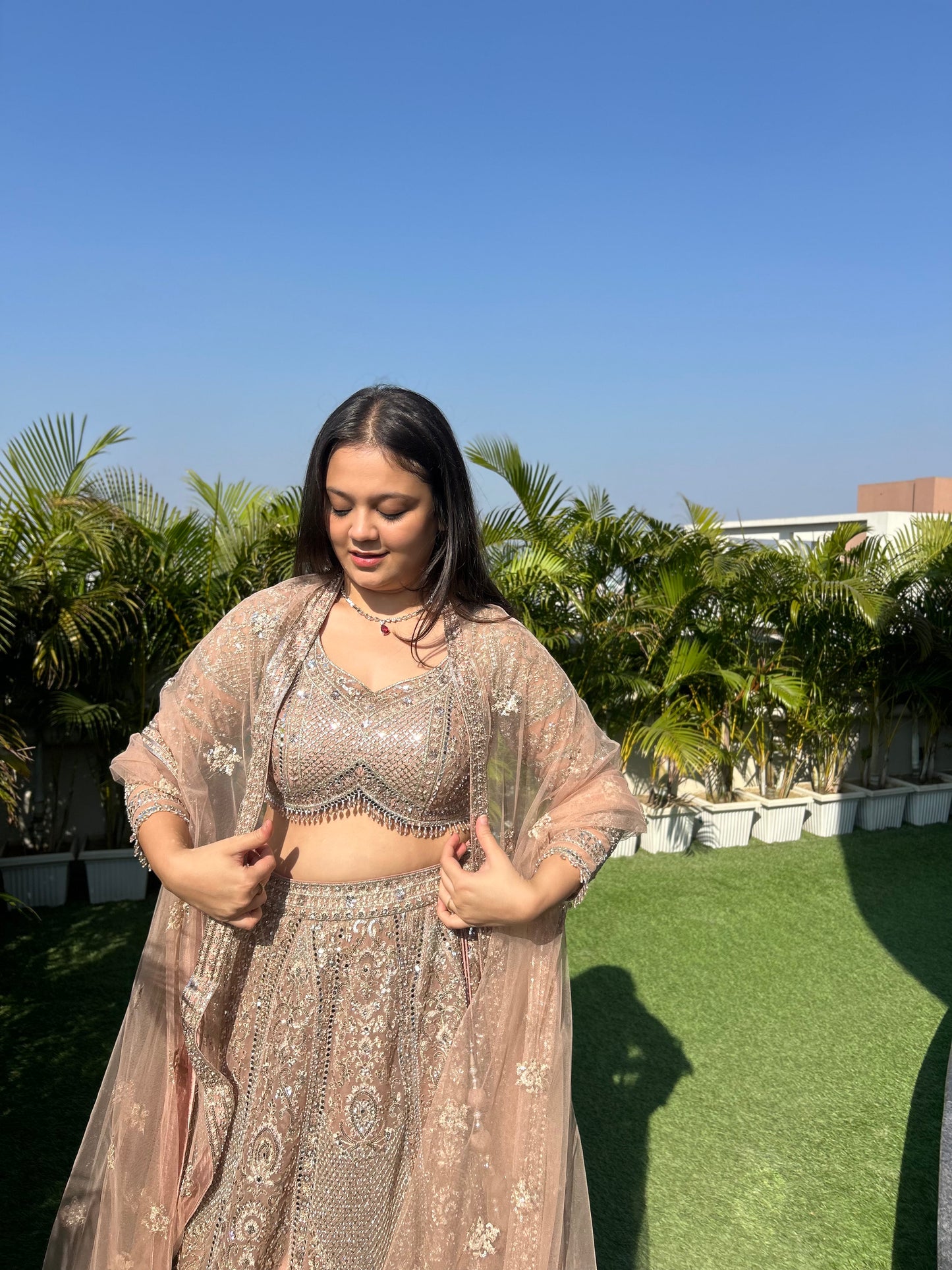 Kia Rose Gold Heavy Embroidered Pearl & Mirror Lehenga