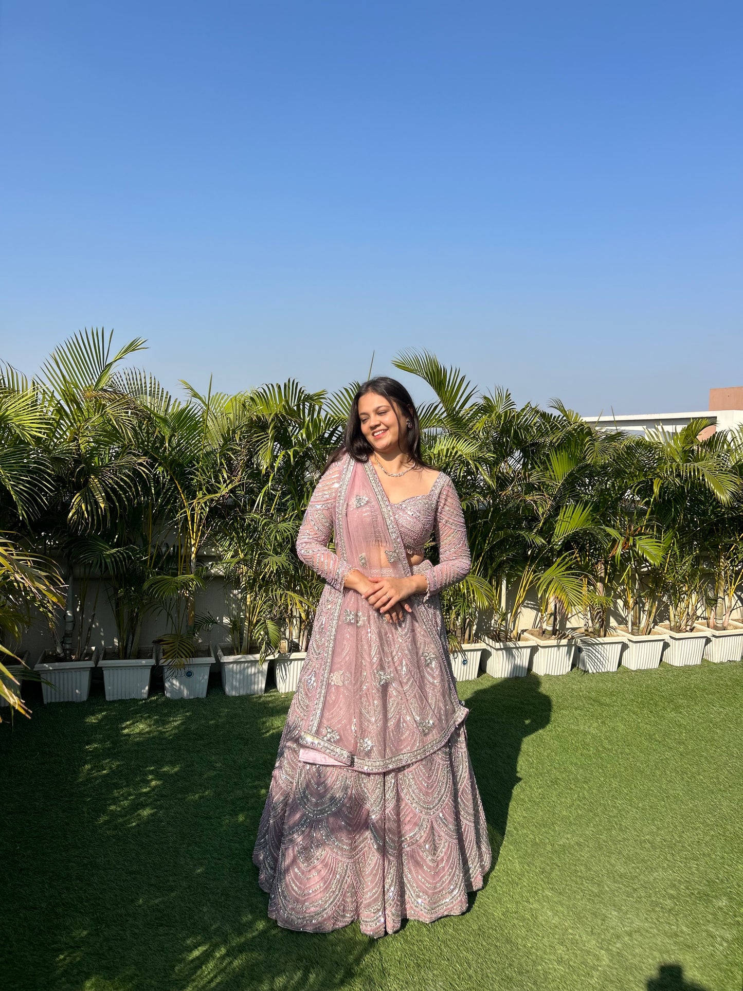 Faia Dusty Pink Pearl & Sequin Heavy Embroidered Lehenga