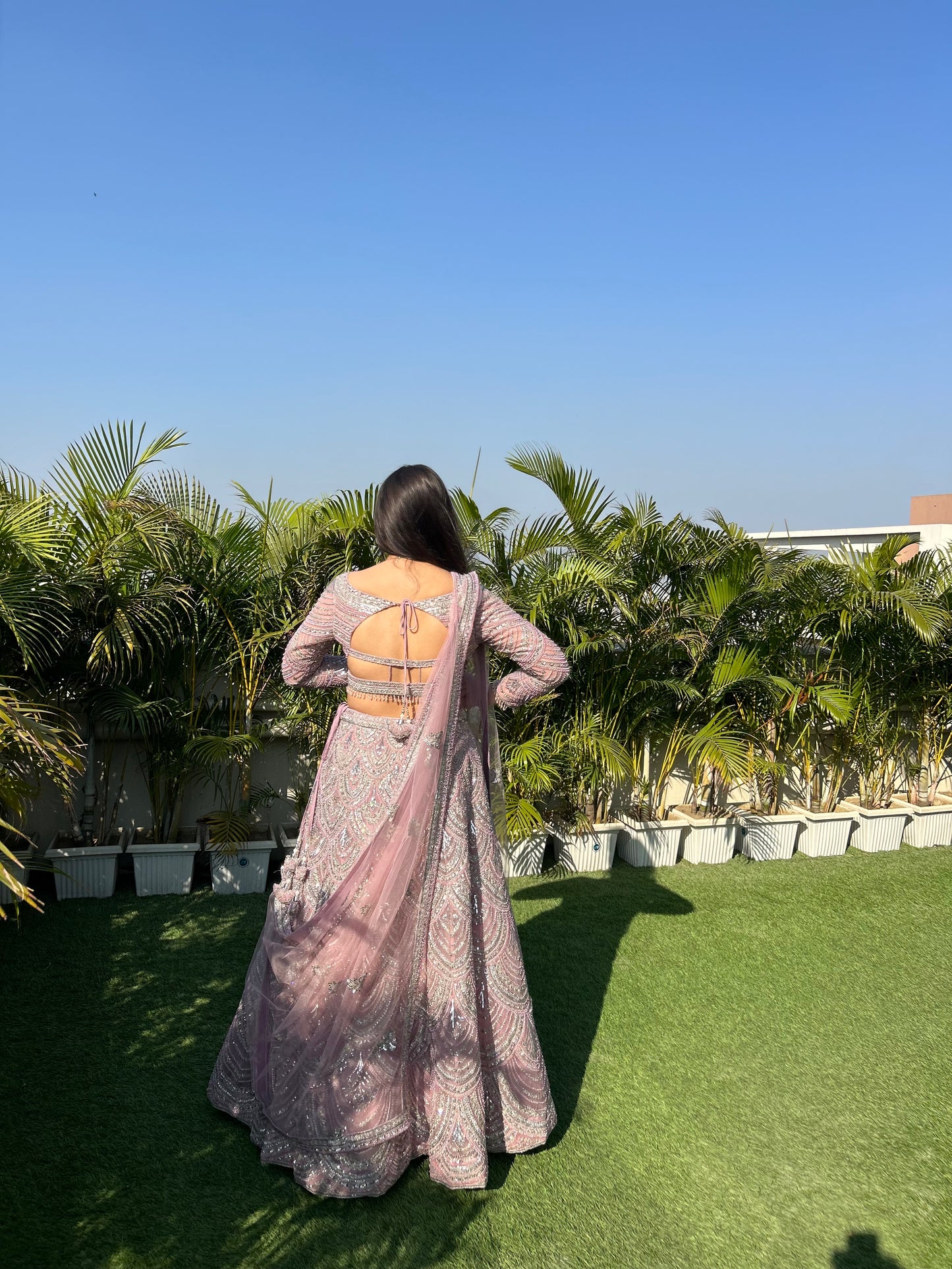 Faia Dusty Pink Pearl & Sequin Heavy Embroidered Lehenga