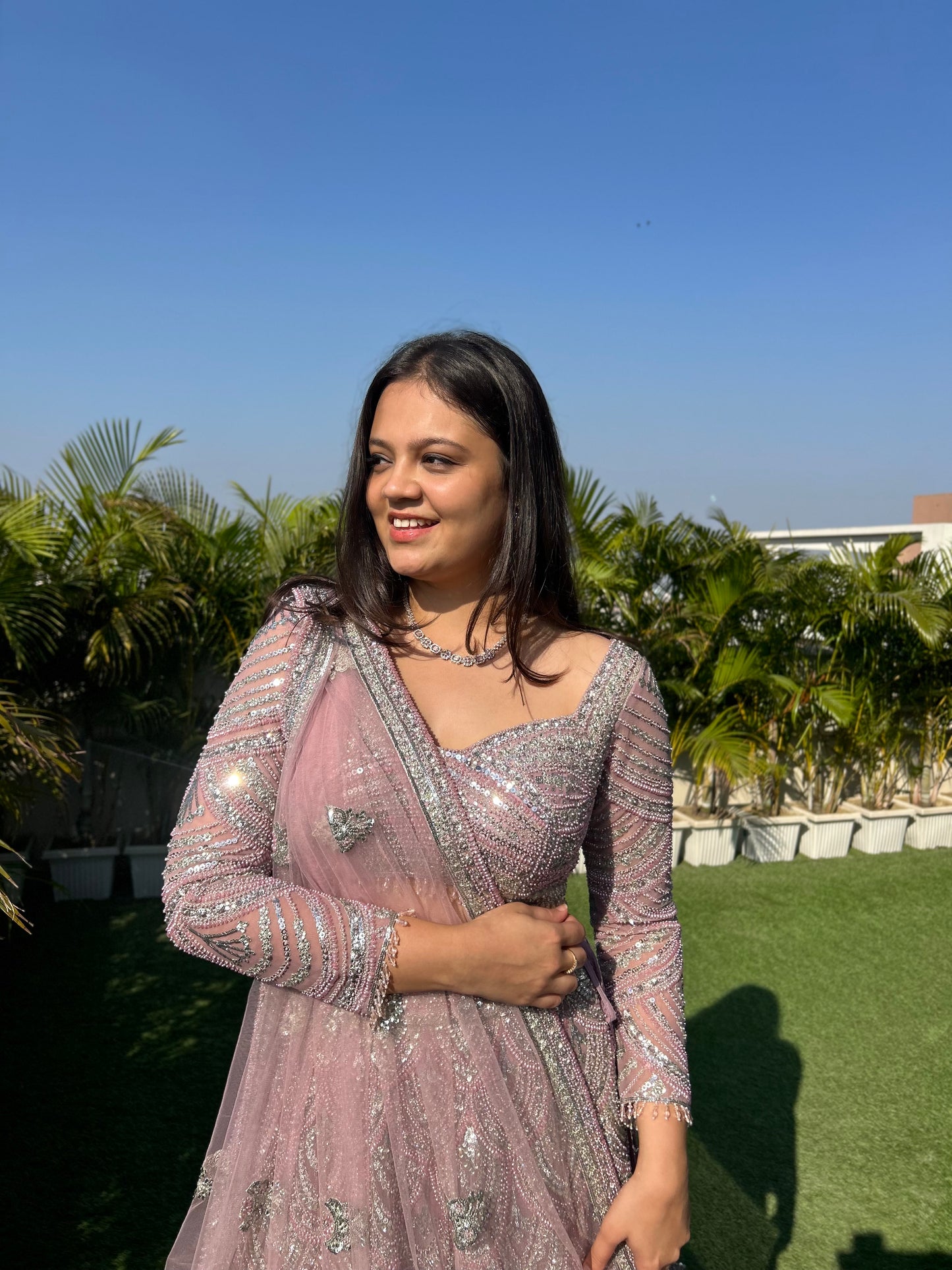 Faia Dusty Pink Pearl & Sequin Heavy Embroidered Lehenga