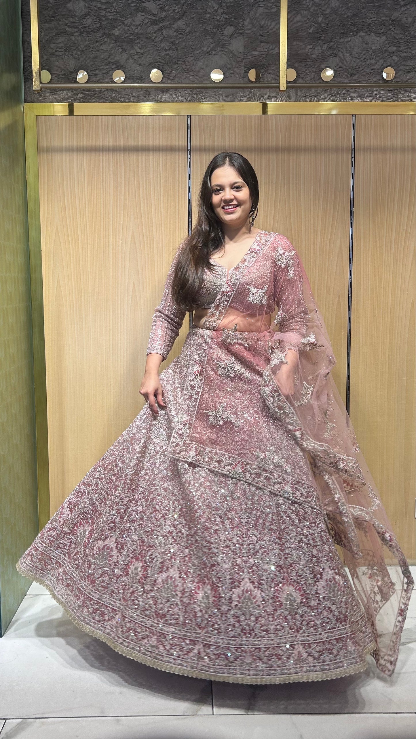 Diya – Pink Semi-Bridal Net Lehenga Set