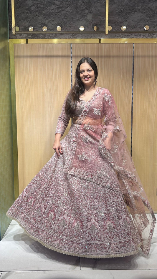Diya – Pink Semi-Bridal Net Lehenga Set
