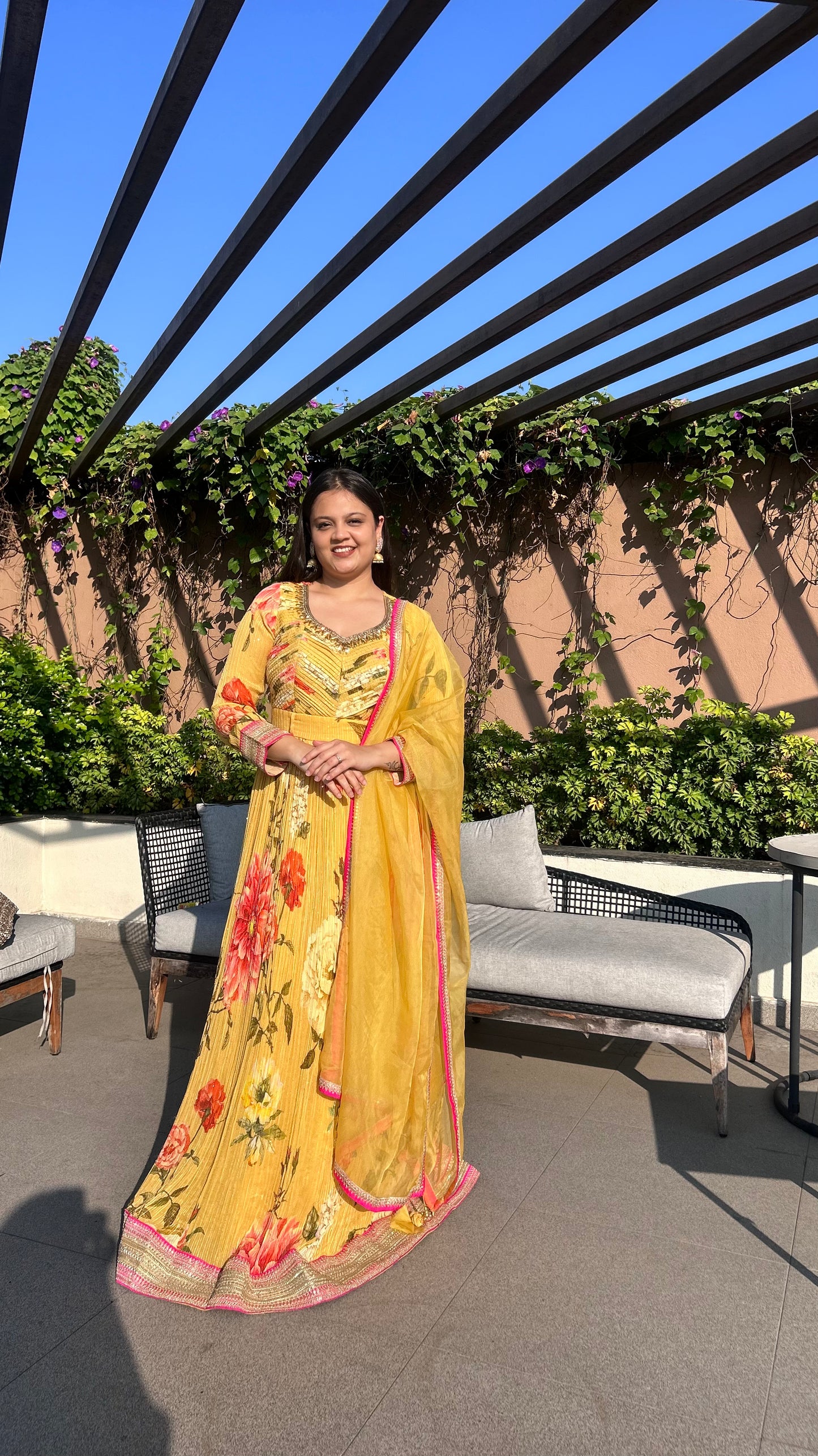 Sachi Designer Floral Anarkali Gown with Tiger Belt