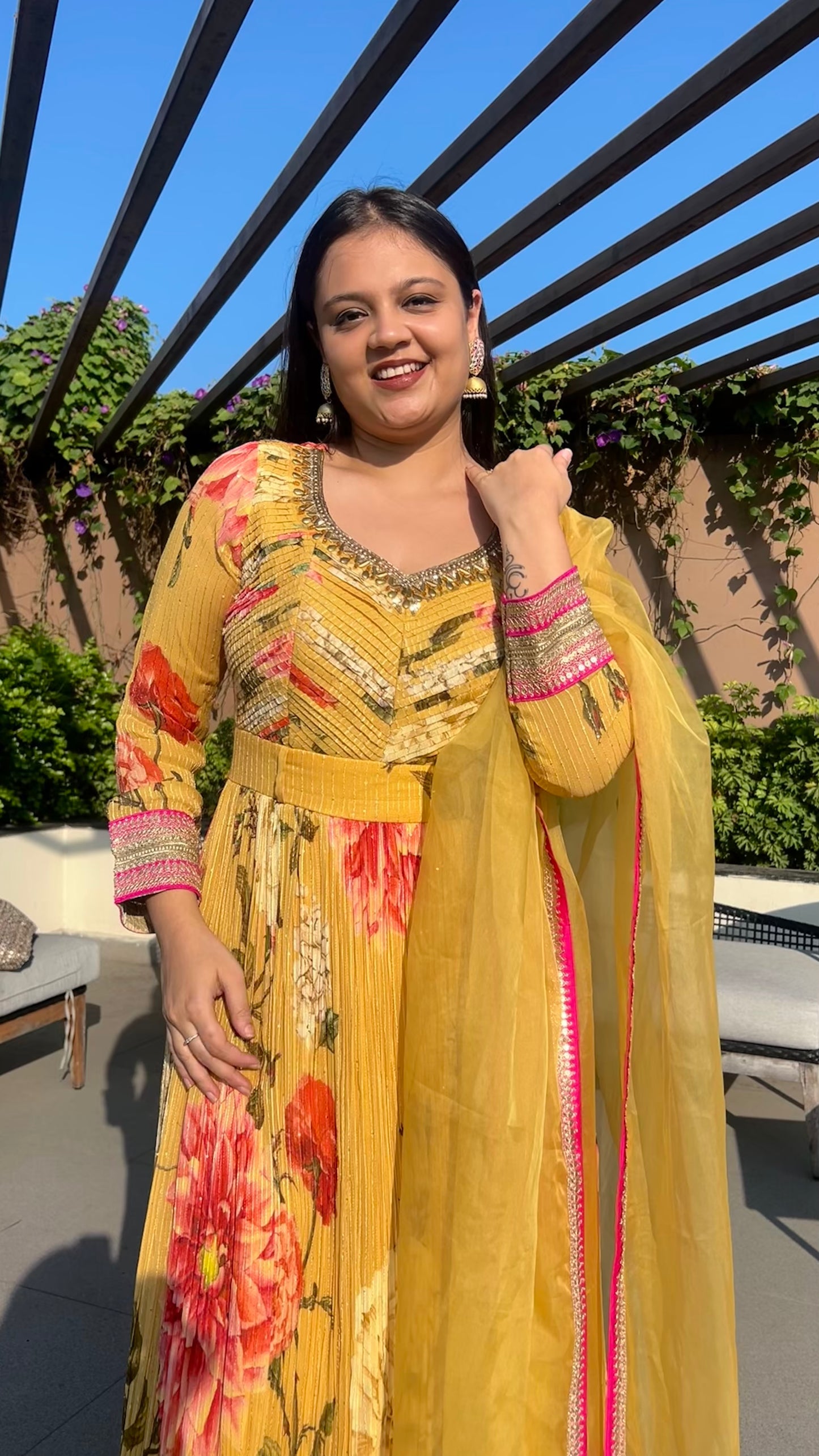 Sachi Designer Floral Anarkali Gown with Tiger Belt