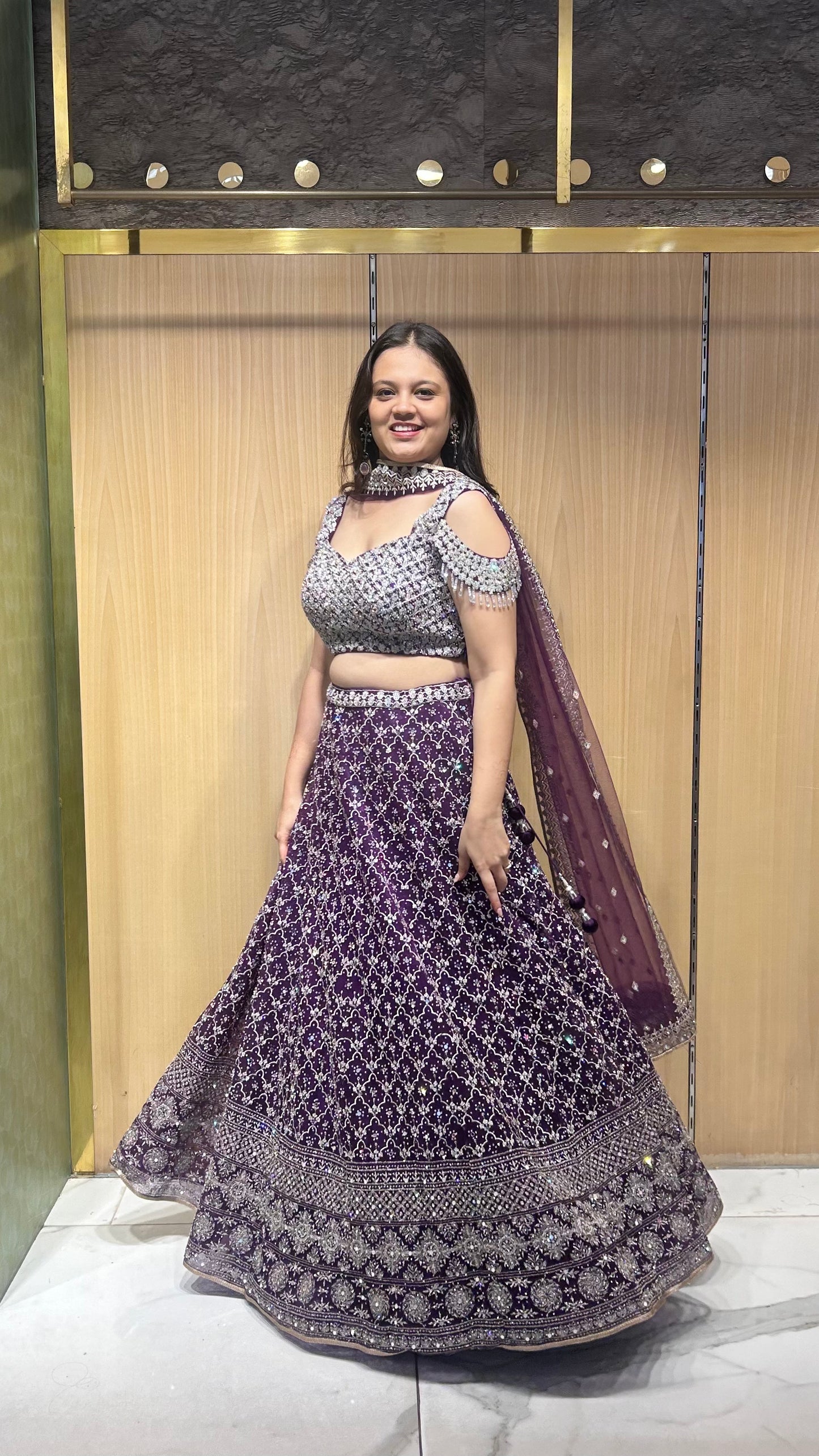 Yara Purple Mirror-Embroidered Semi-Bridal Lehenga Set