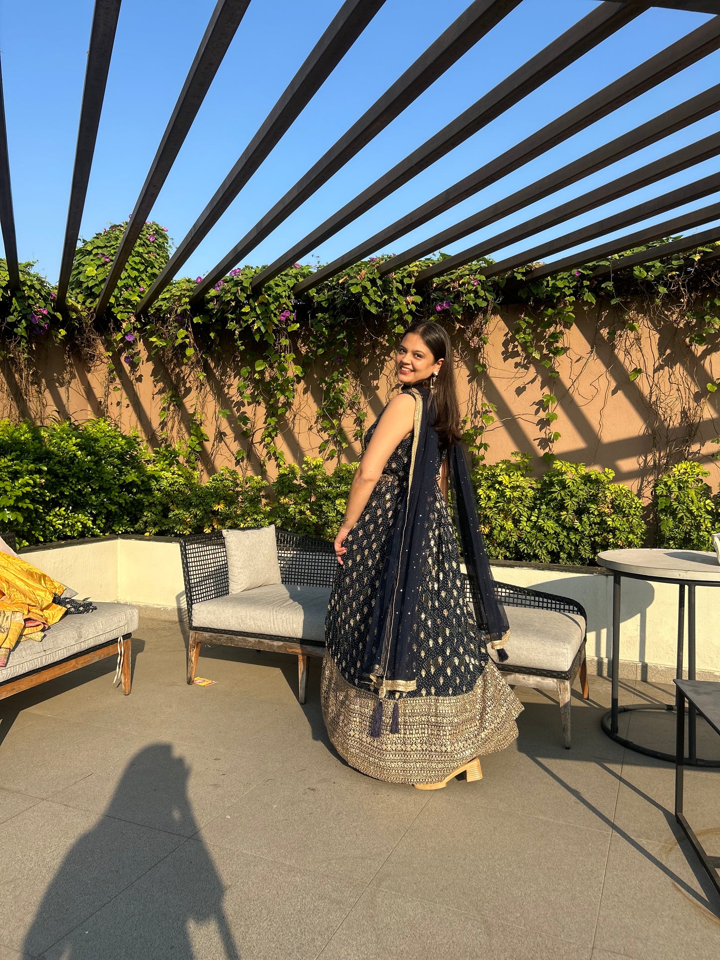 Xiti Navy Blue Sequinned Anarkali Gown with Belt