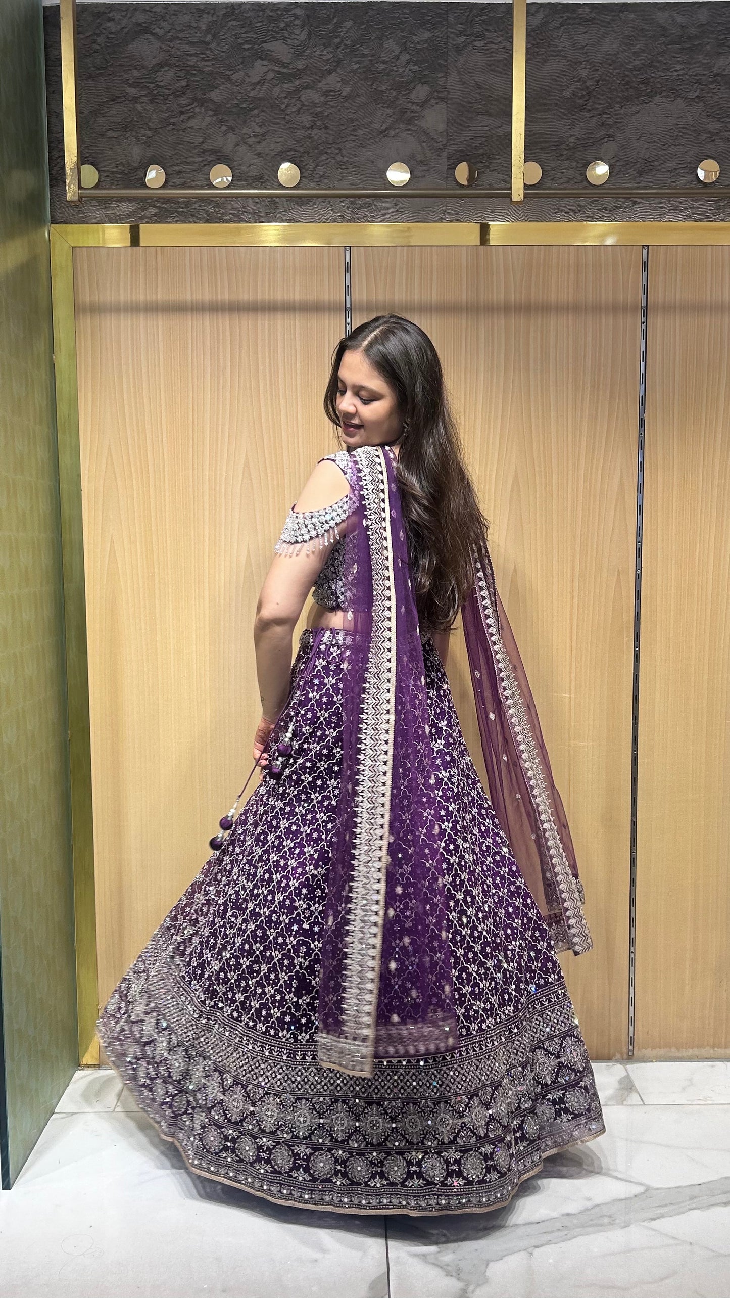 Yara Purple Mirror-Embroidered Semi-Bridal Lehenga Set
