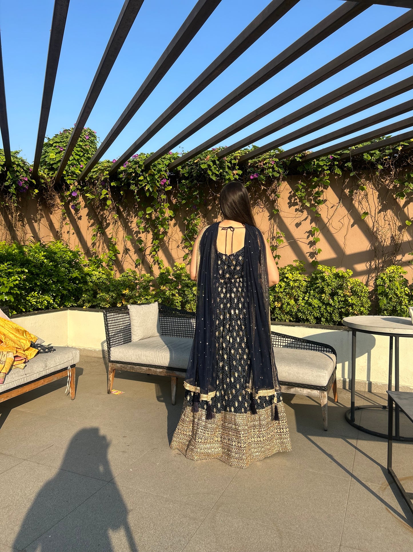 Xiti Navy Blue Sequinned Anarkali Gown with Belt