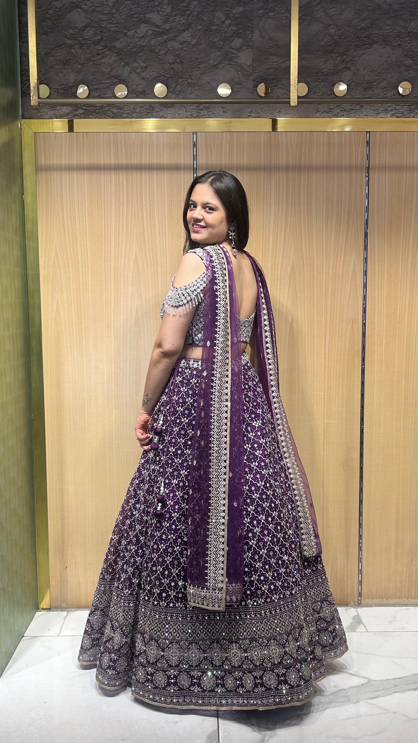 Yara Purple Mirror-Embroidered Semi-Bridal Lehenga Set
