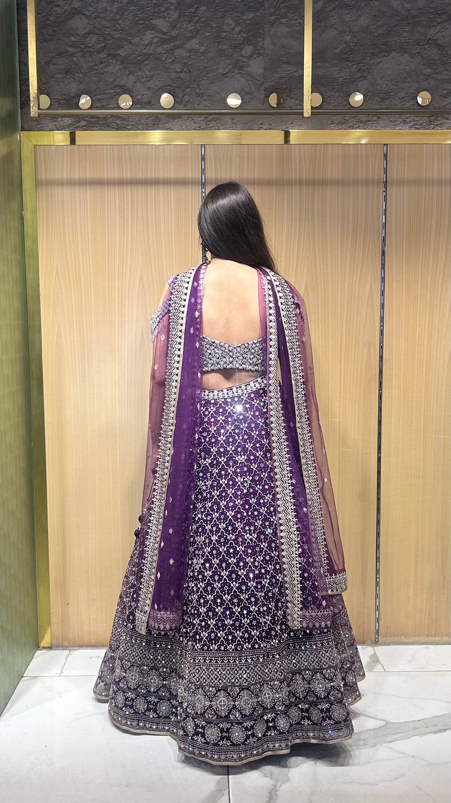Yara Purple Mirror-Embroidered Semi-Bridal Lehenga Set