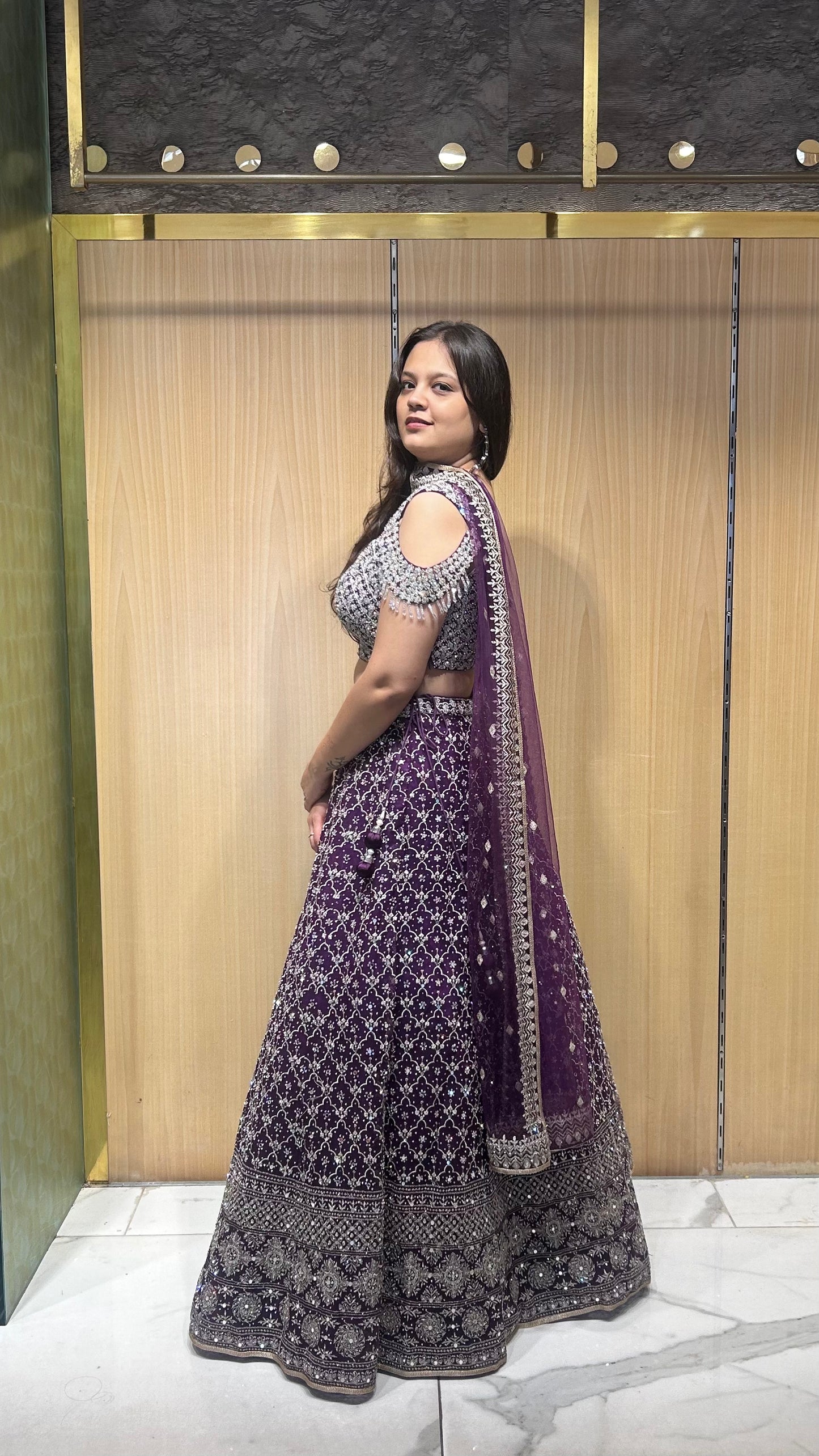 Yara Purple Mirror-Embroidered Semi-Bridal Lehenga Set