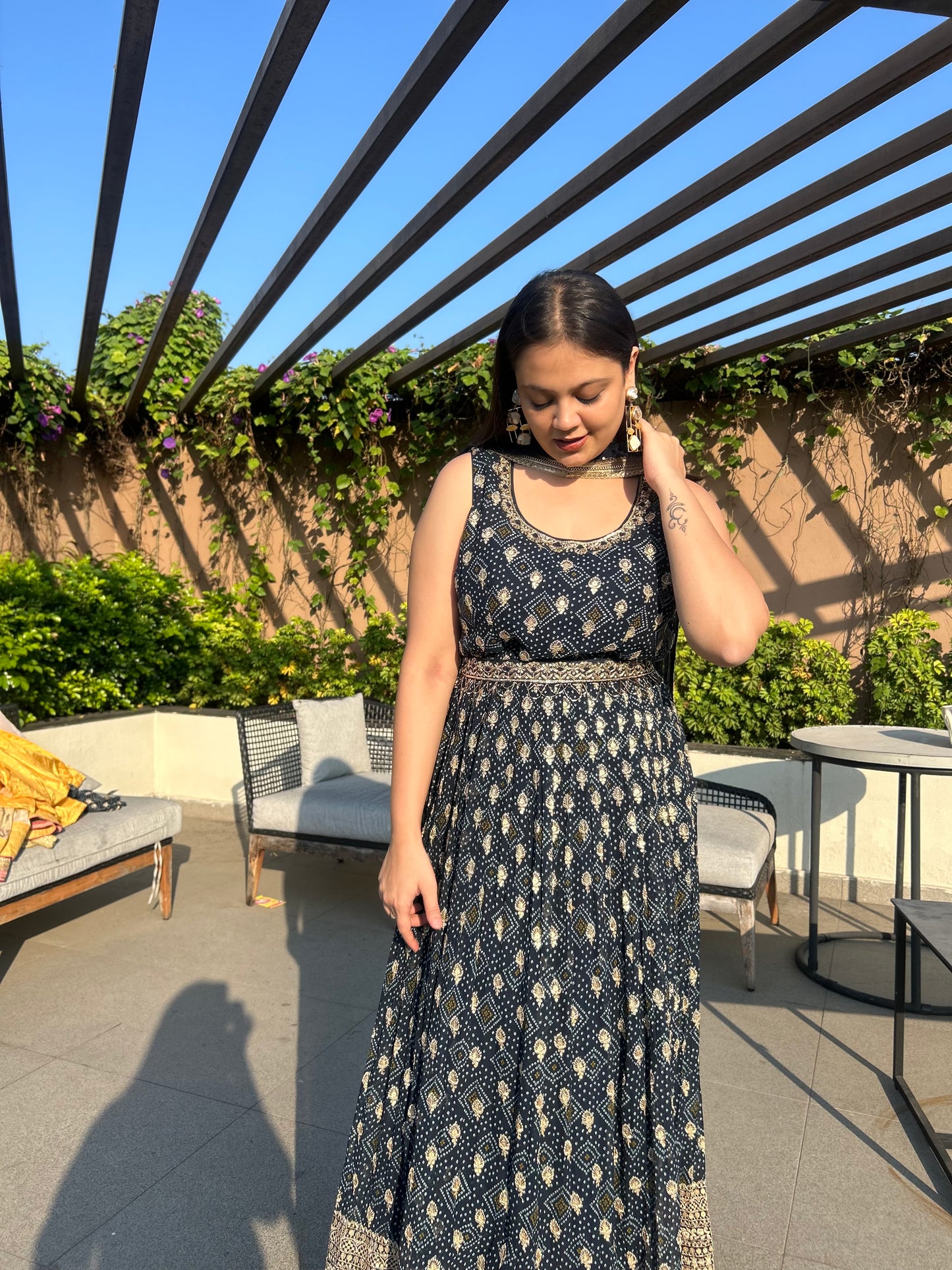 Xiti Navy Blue Sequinned Anarkali Gown with Belt