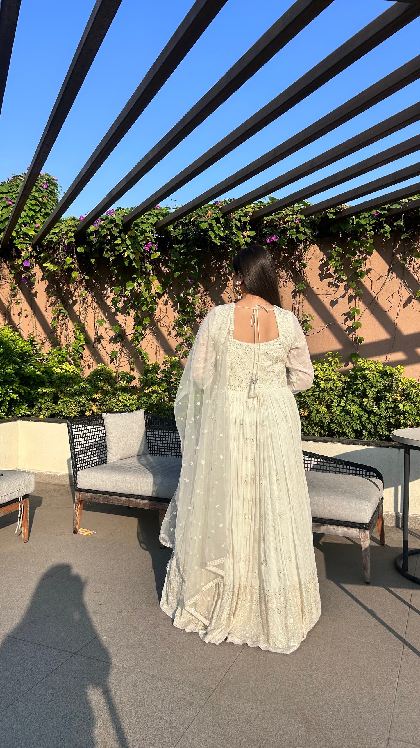 Celine – Ivory Lucknowi Chikankari Georgette Anarkali with Dupatta